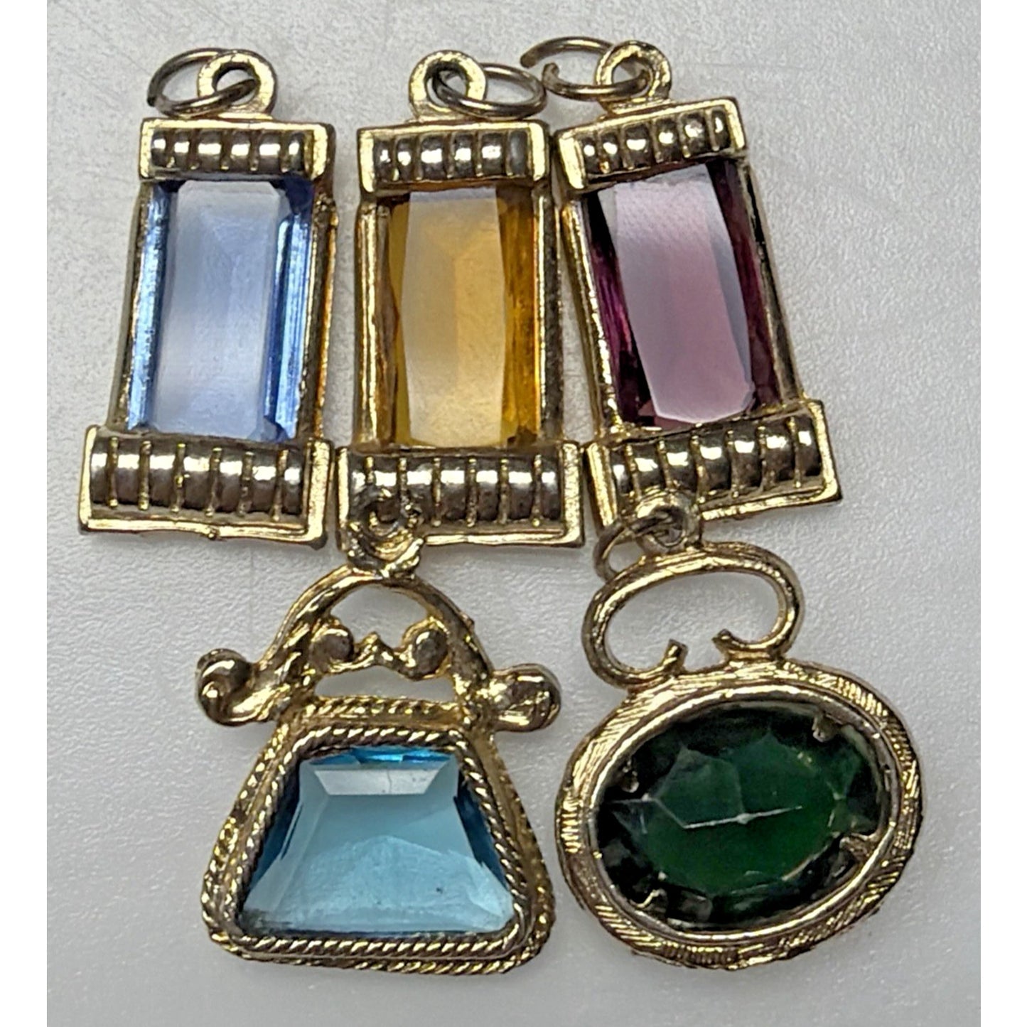 Vtg Lot of 5 Metal Glass Crystal Cut Gemstone Pendant Charms Lantern As Is Read