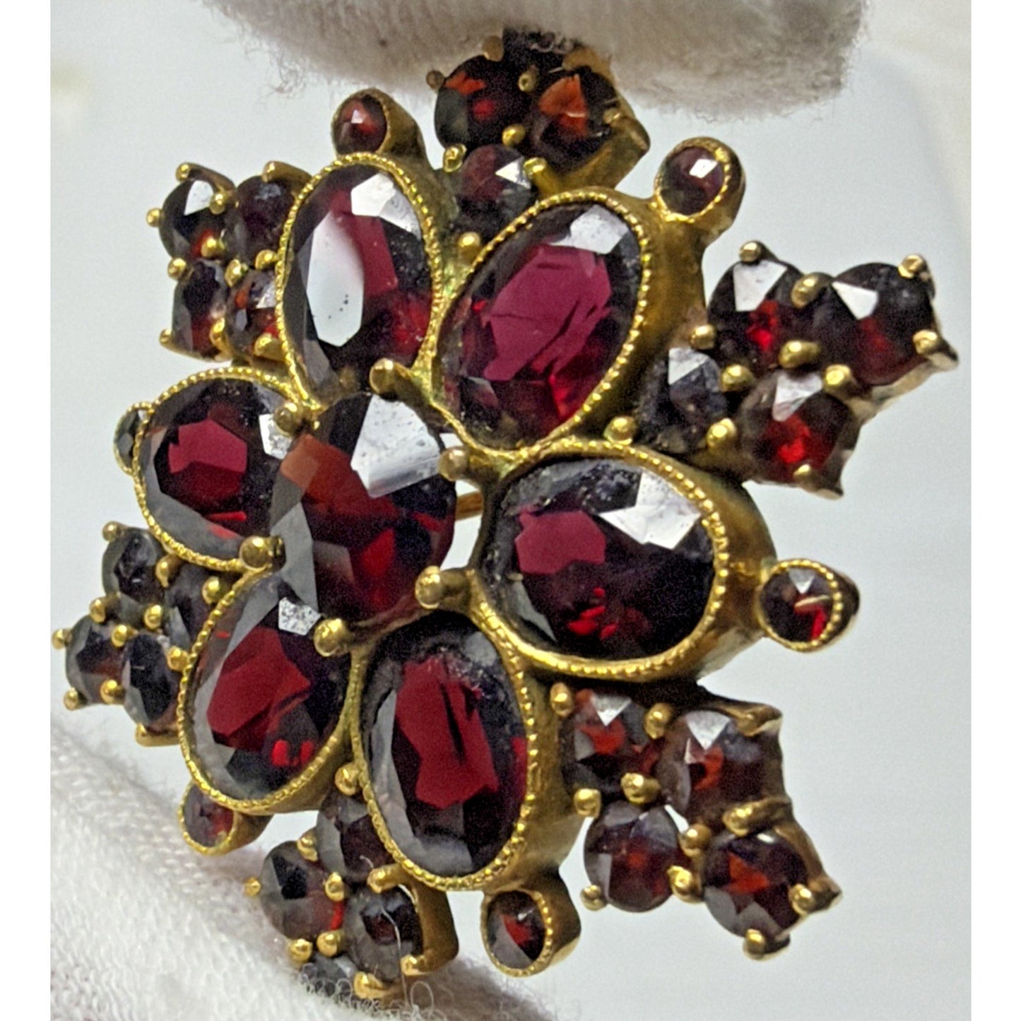 Victorian Red Garnet Star Snowflake Cluster Germany Brooch Pin Screw Earrings