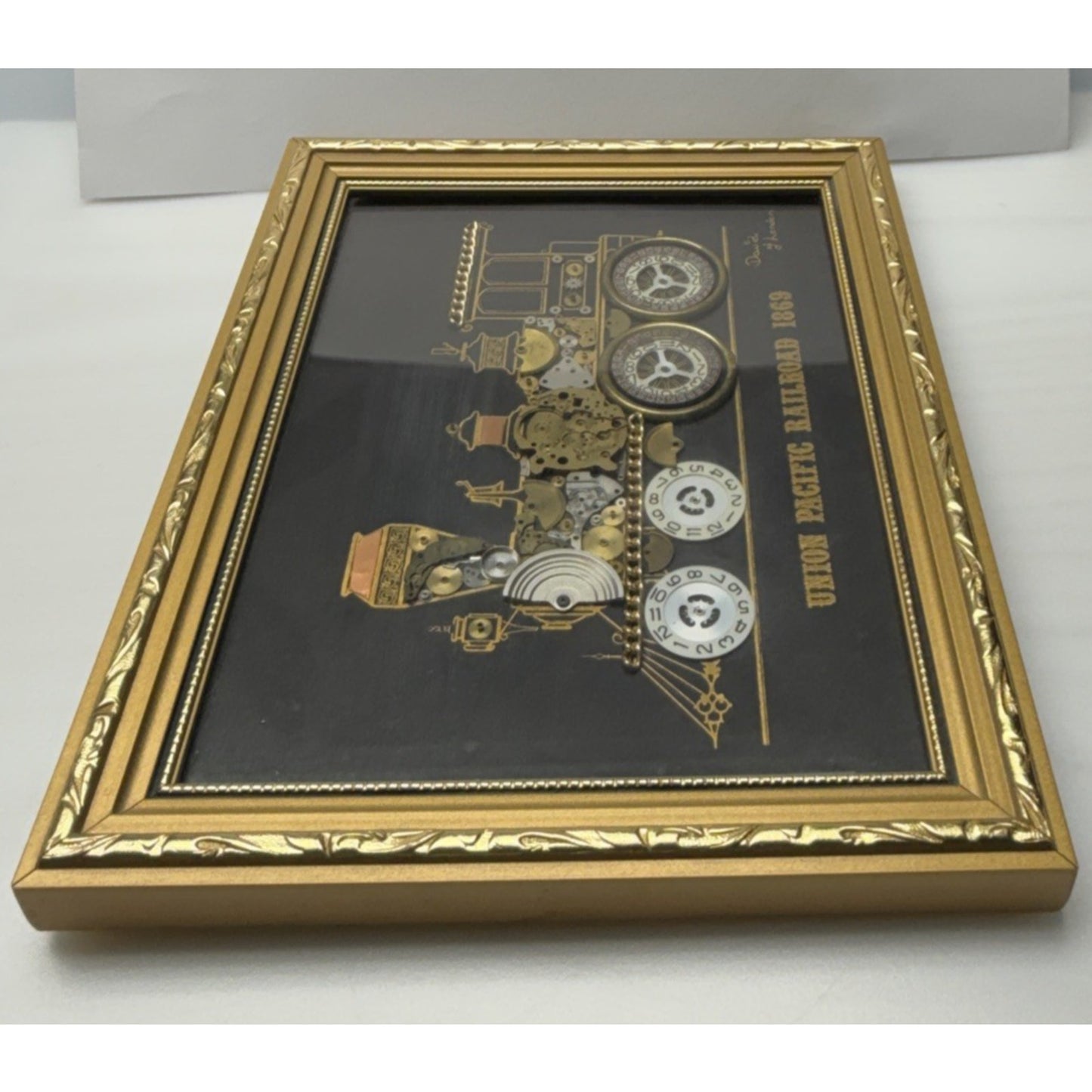 Vintage David of London Union Pacific Railroad Horological Gold Framed Art As Is