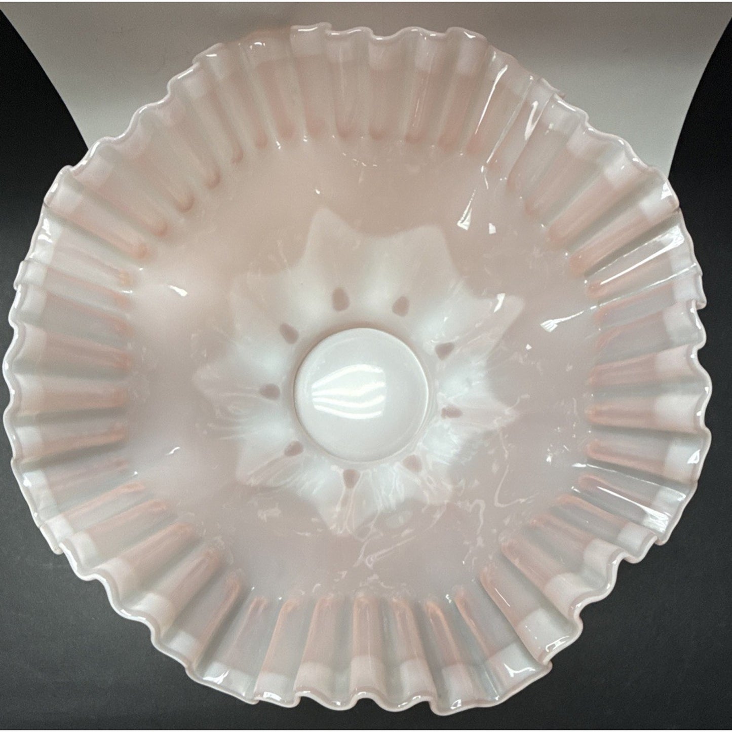 Vintage Fenton Glass Rose Overlay Pink Melon Bowl Crimped Wavy Edge