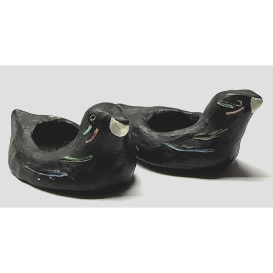 Vtg Lot of 2 Hand Made Pottery Clay Ceramic Bird Candle Holders Painted As-Is