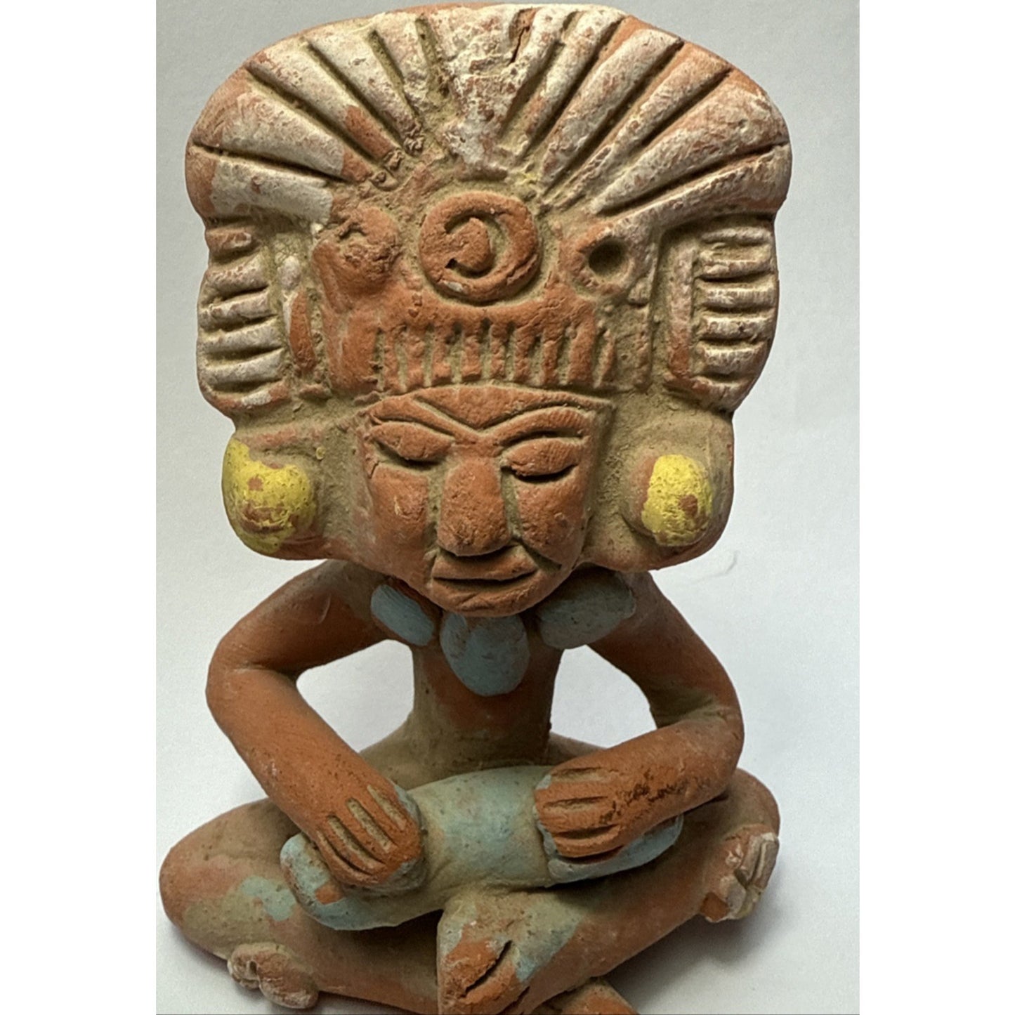 Vintage Native Pottery Aztec Maya Clay Figurine Warrior Inca Painted