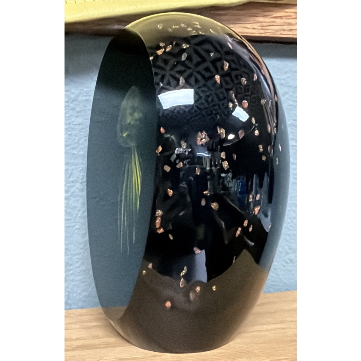 Vtg Black Glass Window Paperweight Aventurine Goldstone Jellyfish UV Reactive