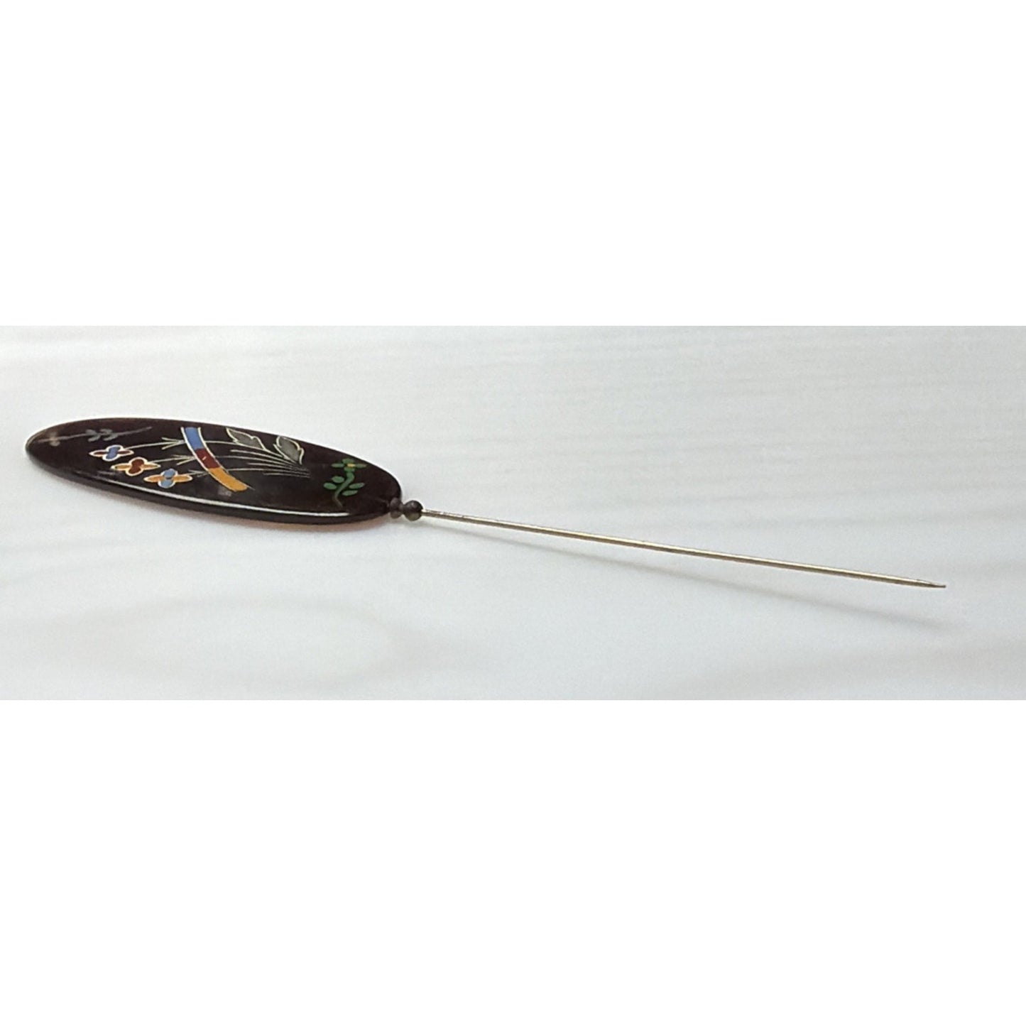 Art Deco Tortoise Shell Hair Pin Stick Pin Faux Hand Painted Enameled As Is