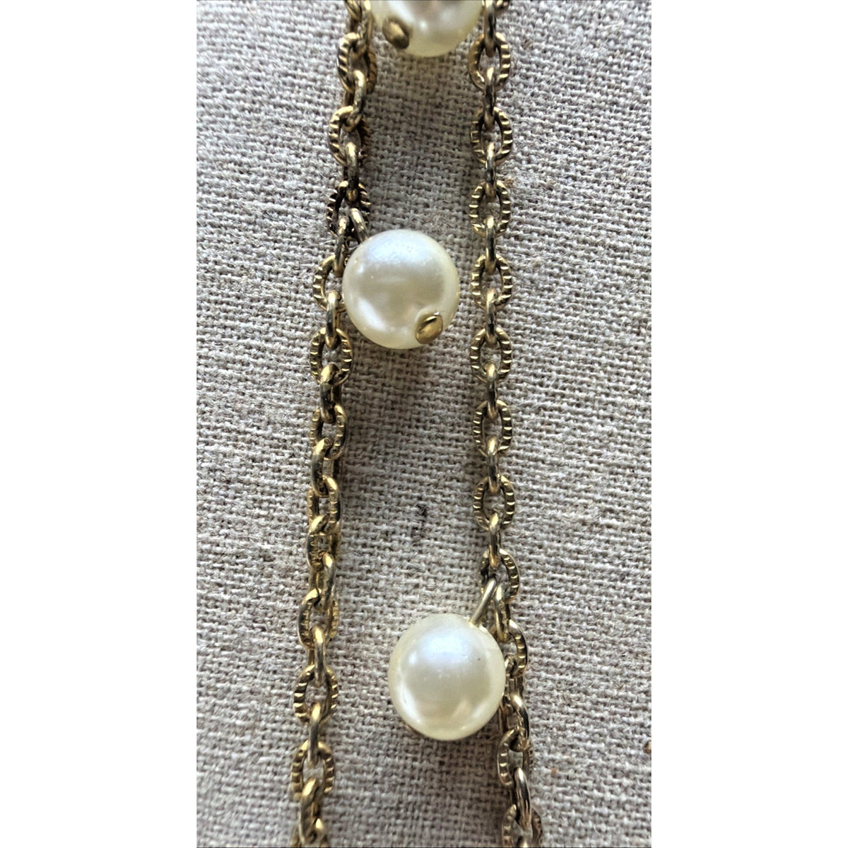 Vintage Tammey Jewels Faux Pearl Drop Necklace Gold Tone Metal Signed Oval Link
