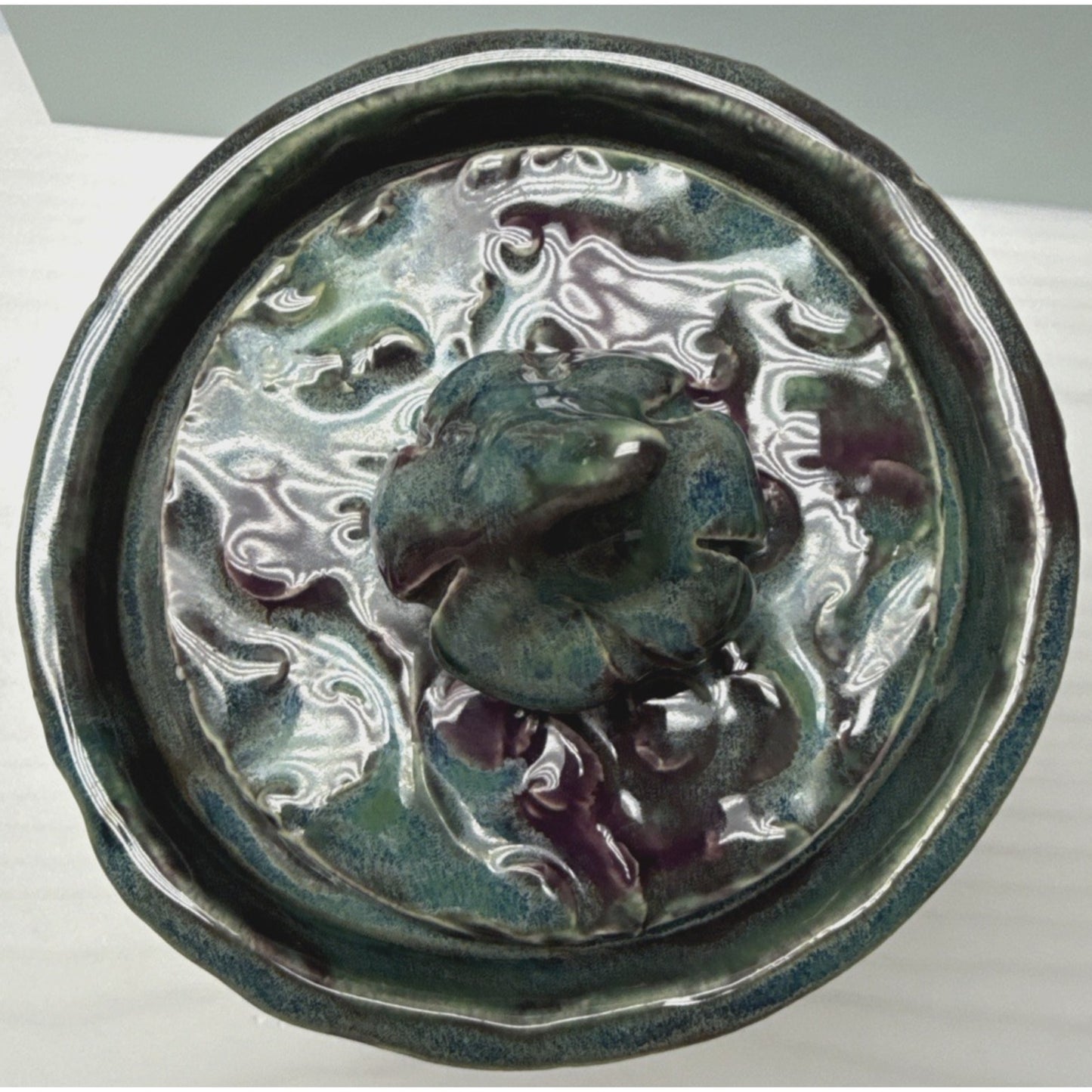 Studio Art Pottery Garlic Keeper Jar Canister Figural Lid Drip Glaze Signed