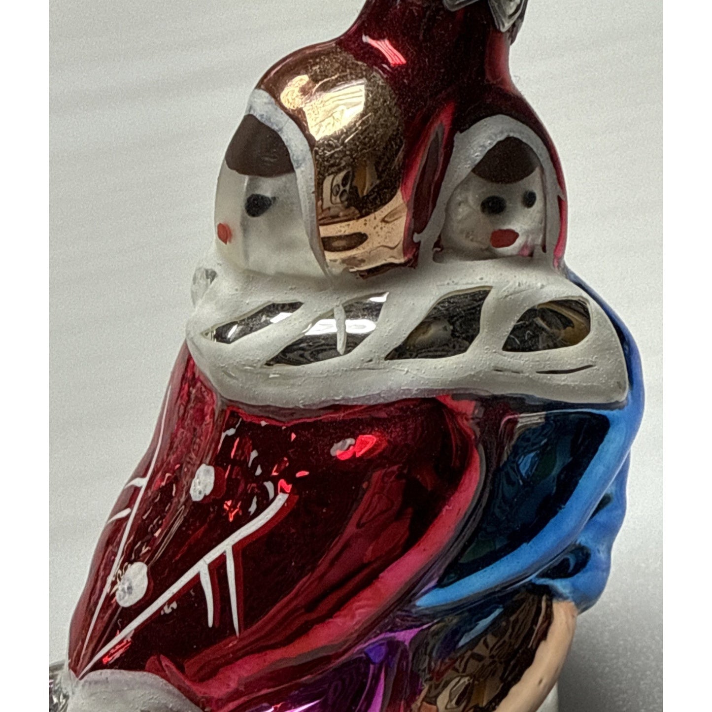 Vtg Blown Mercury Glass Christmas Ornament Figural Children on Sled Hand Painted