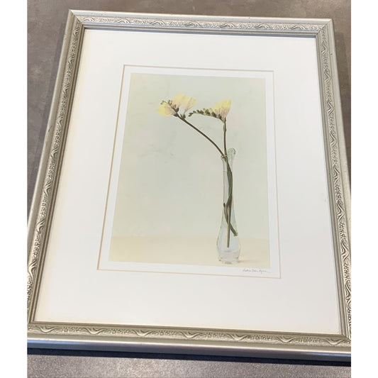 Andrea Braun Byrne Legacy Floral Print Matted Frame Yellow Flower Vase As Is