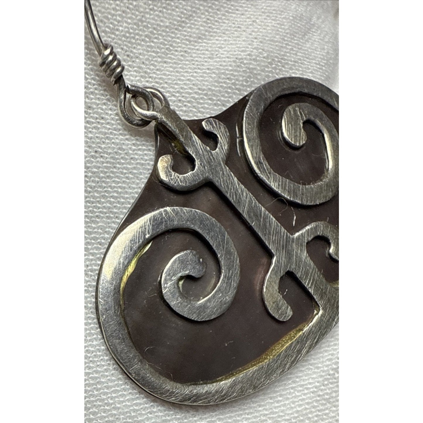 Vintage Sterling Silver Overlay Shell Nacre Earrings Large Ornate Filigree