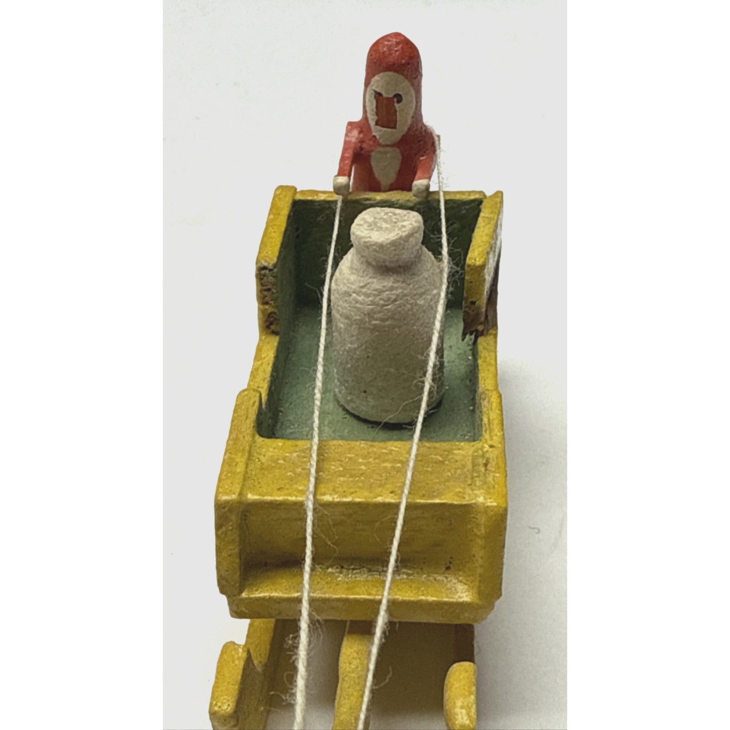 Old Erzgebirge Putz Toy Miniature Wood Santa Sleigh Reindeer Bag Christmas As-Is