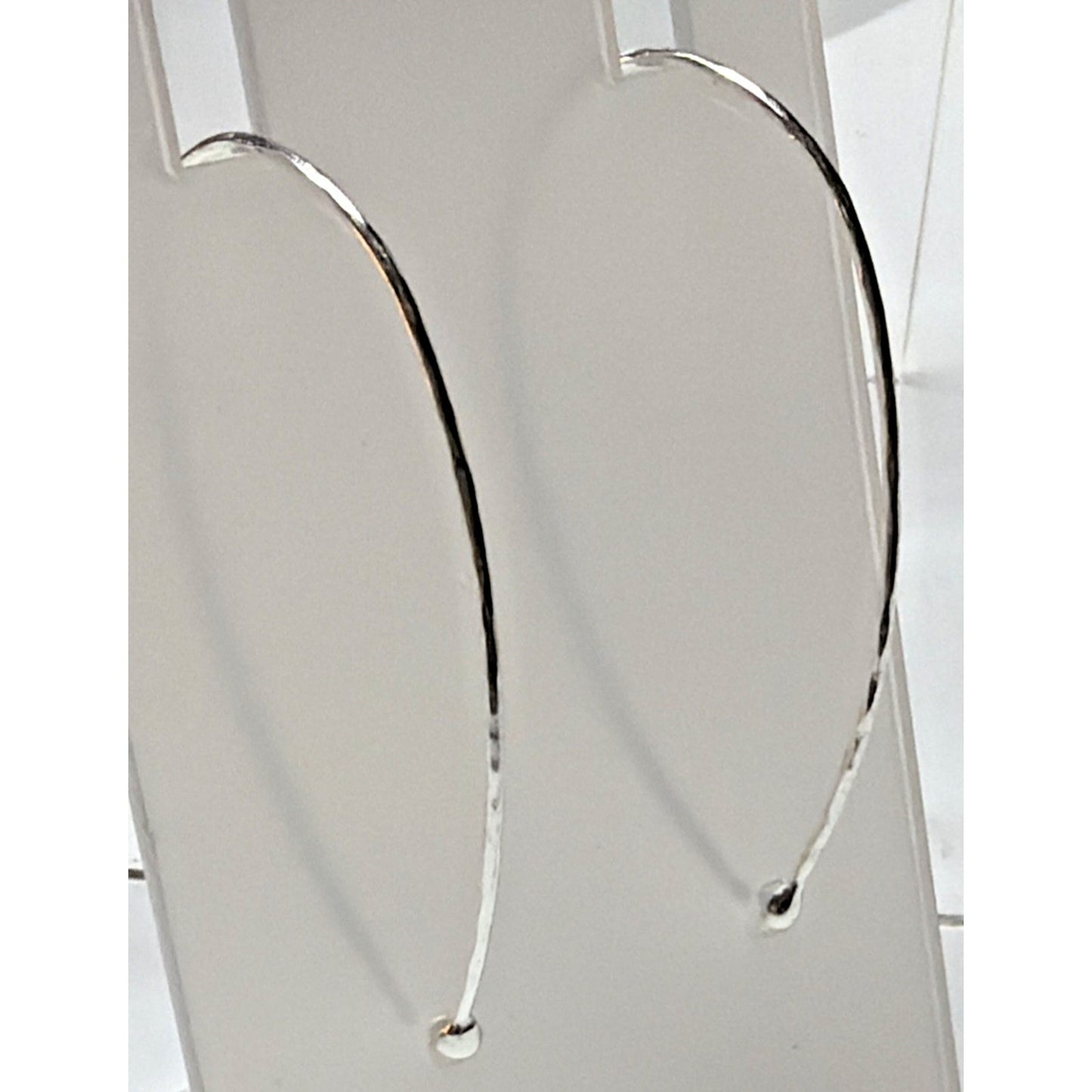 Minimalist Sterling Silver Hammered Teardrop Hoop Threader Long Earrings