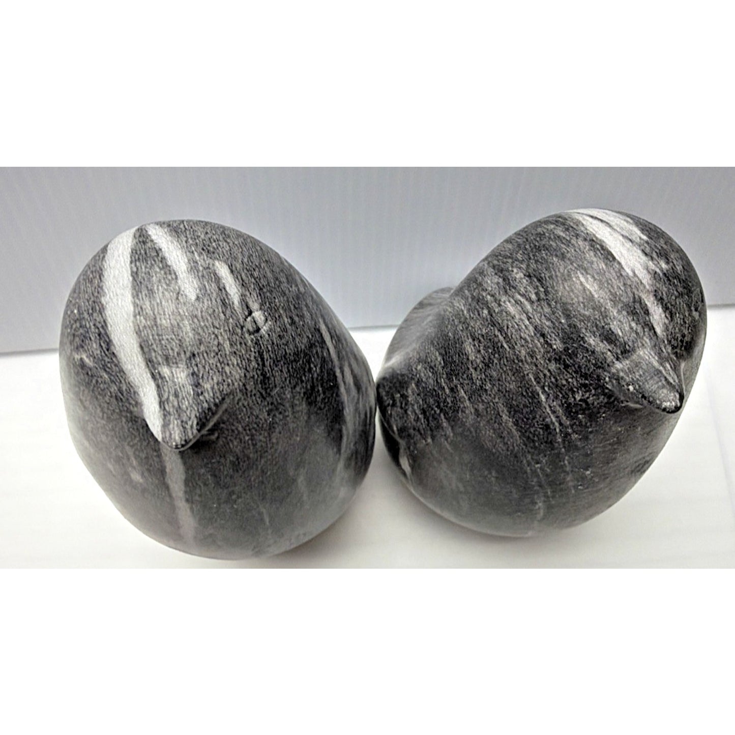MCM Lot of 3 Ceramic Penguin Bird Figurines Marble Slate Glazed Black White Gray