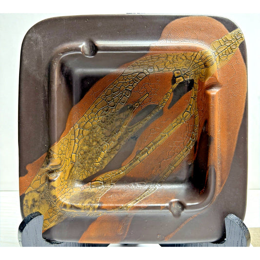 MCM Royal Haeger Craftsman Earth Wrap Glaze Ashtray Brown Orange Art Pottery
