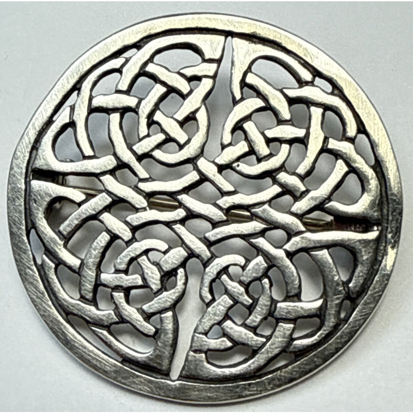 Vintage 925 Sterling Silver Viking Celtic Knot Pin Brooch Round Ornate 5.07g