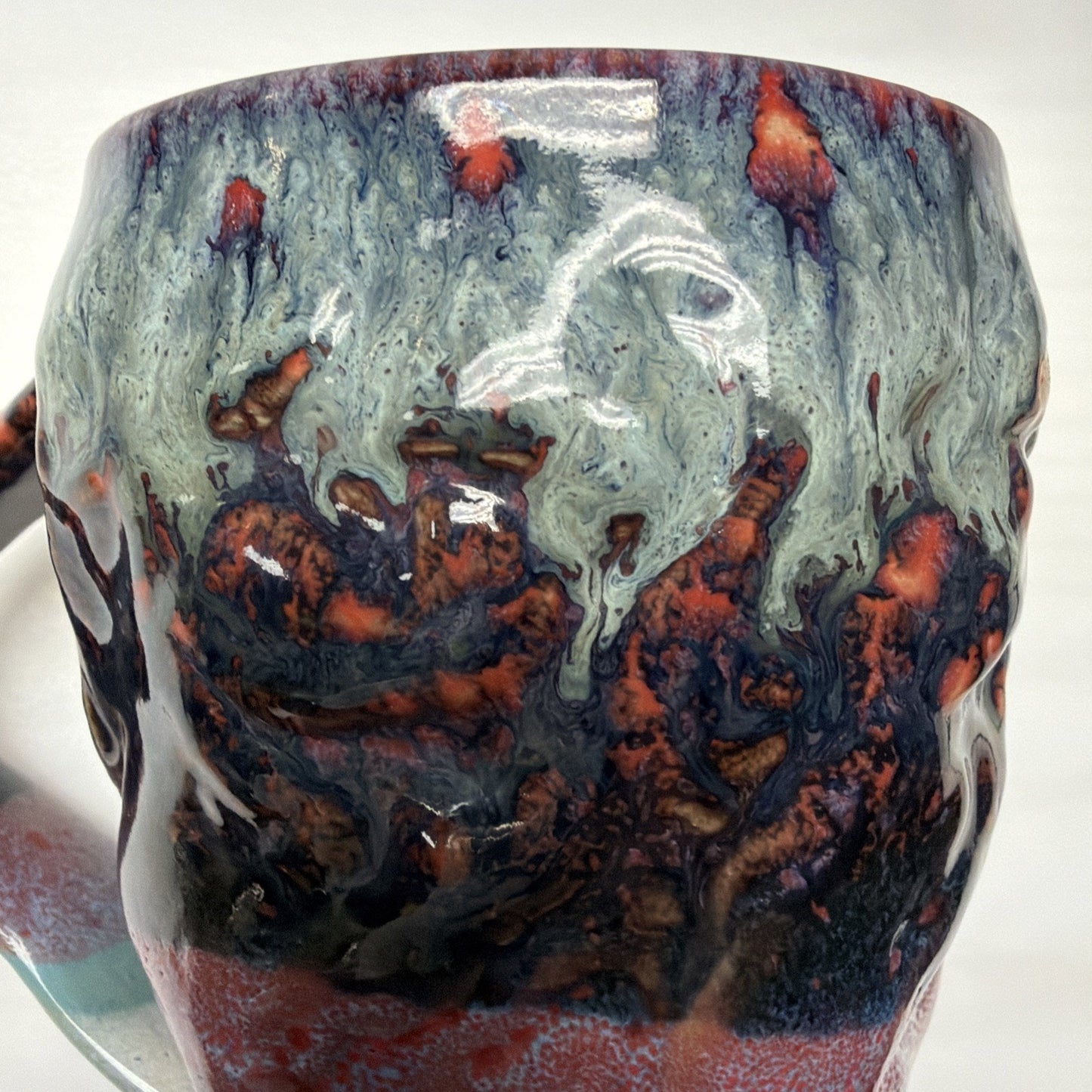 Vintage Studio Art Pottery Mug Glazed Twisted Handle Brown Blue Glazed Signed