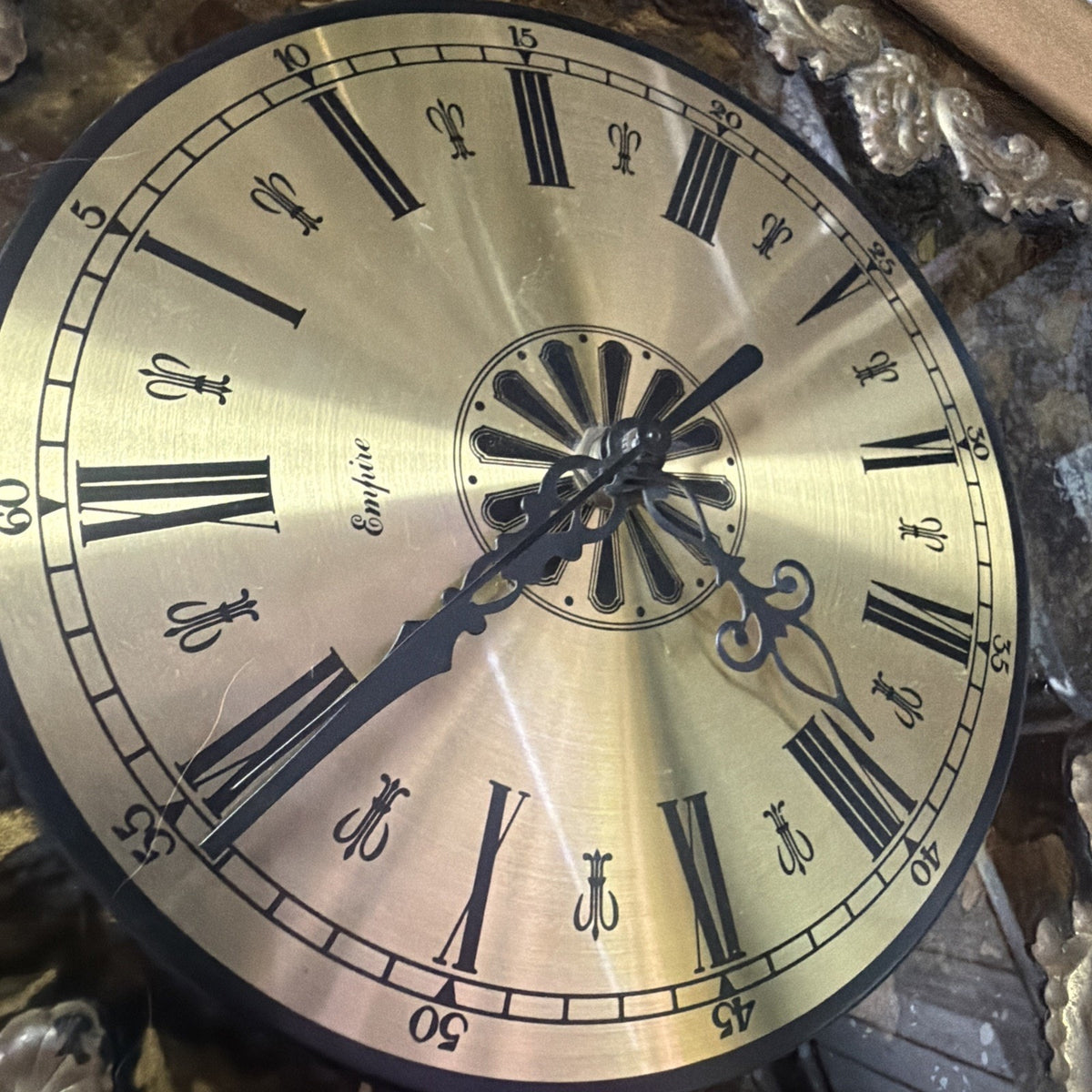 MCM Empire Art Products Co NY Hollywood Regency Wood Framed Clock Gold Brass Met