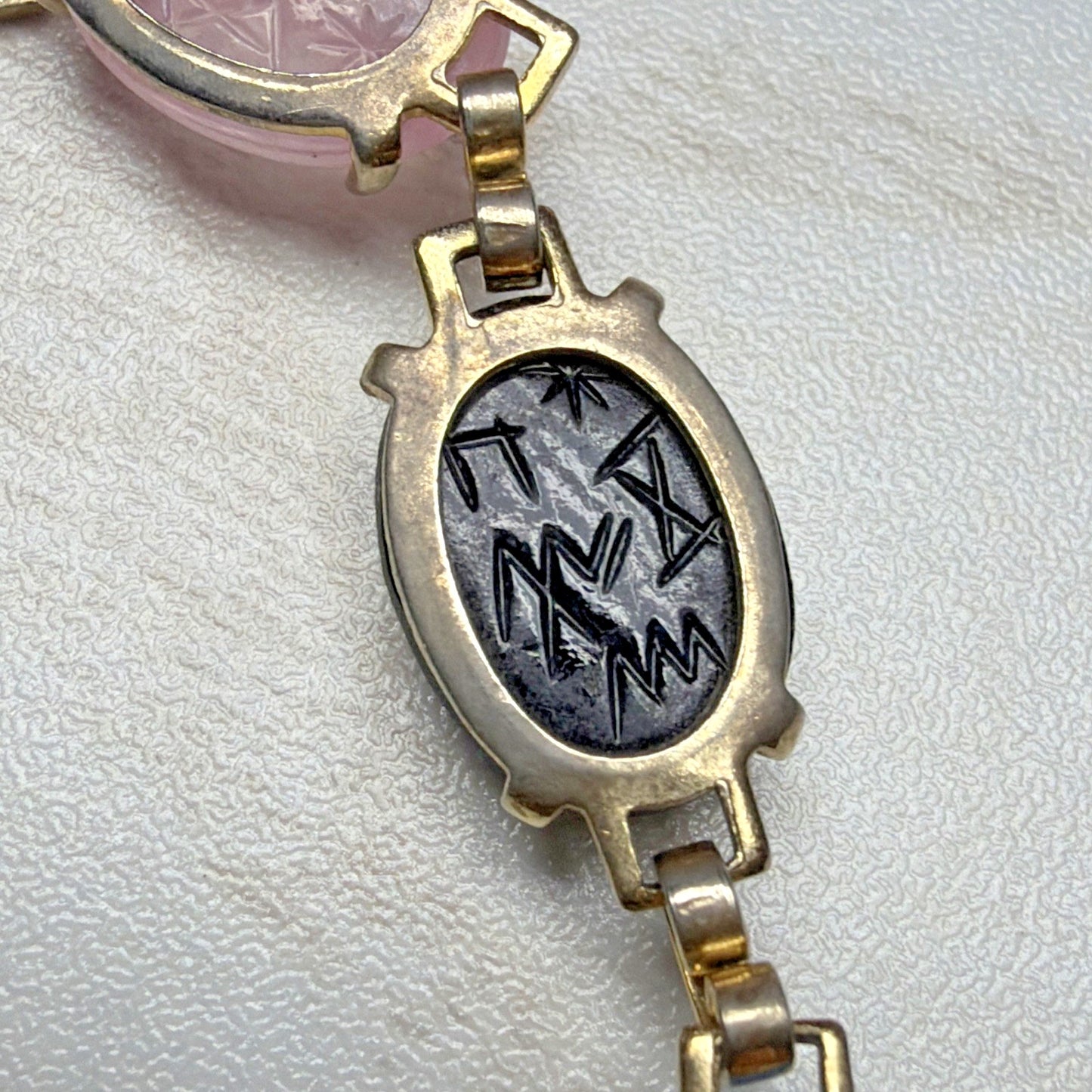 Egyptian Revival Carved Scarab Beatle Bracelet Link Security Chain As Is