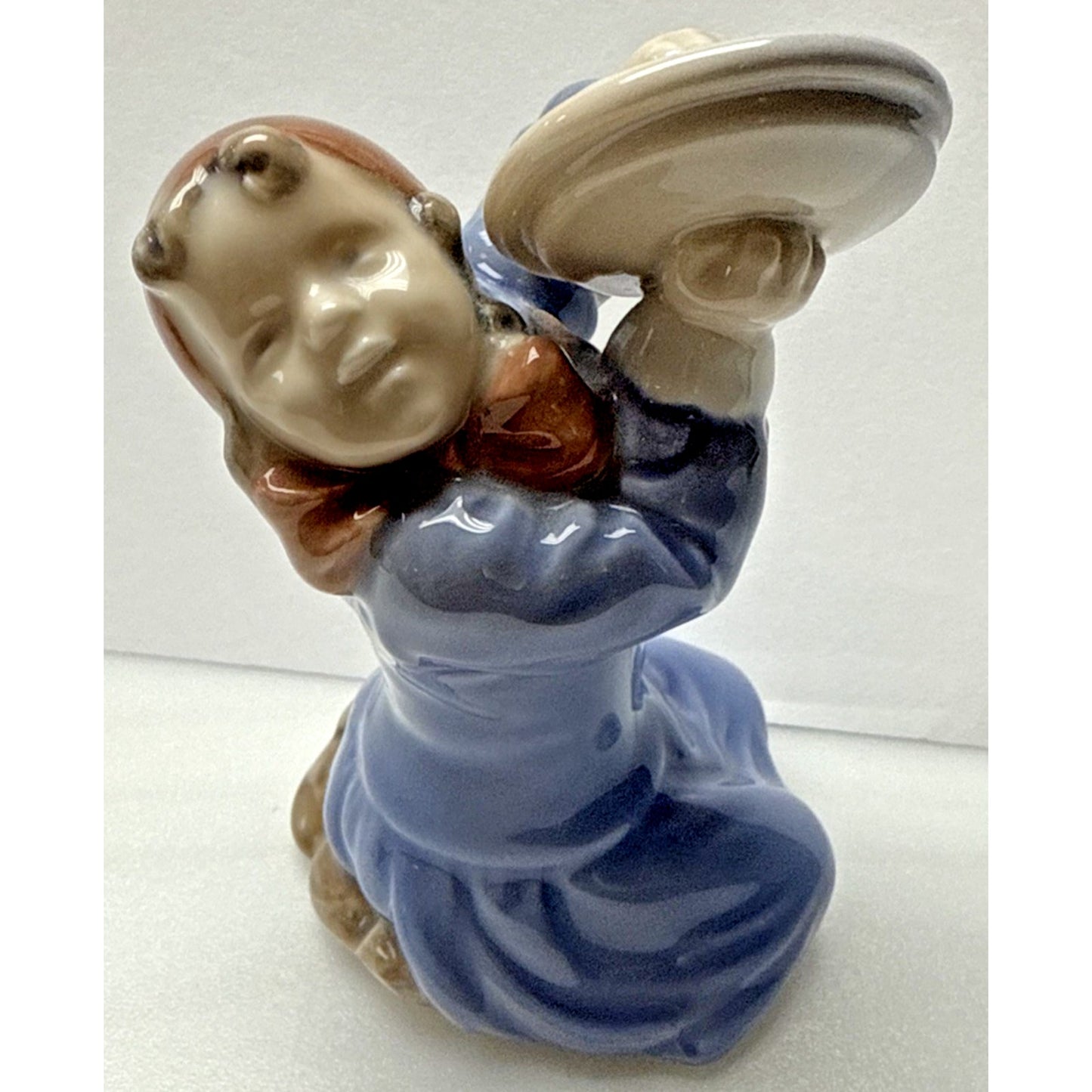 Vintage Royal Copenhagen Figurine 3677 Girl Pot Cover Cymbals Porcelain Blue