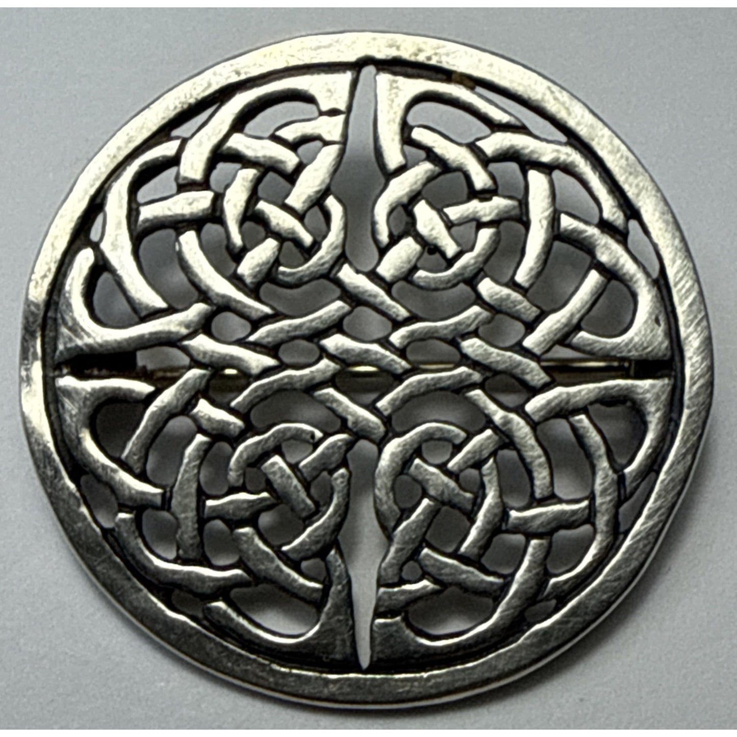 Vintage 925 Sterling Silver Viking Celtic Knot Pin Brooch Round Ornate 5.07g