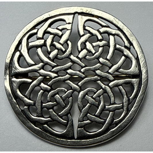 Vintage 925 Sterling Silver Viking Celtic Knot Pin Brooch Round Ornate 5.07g