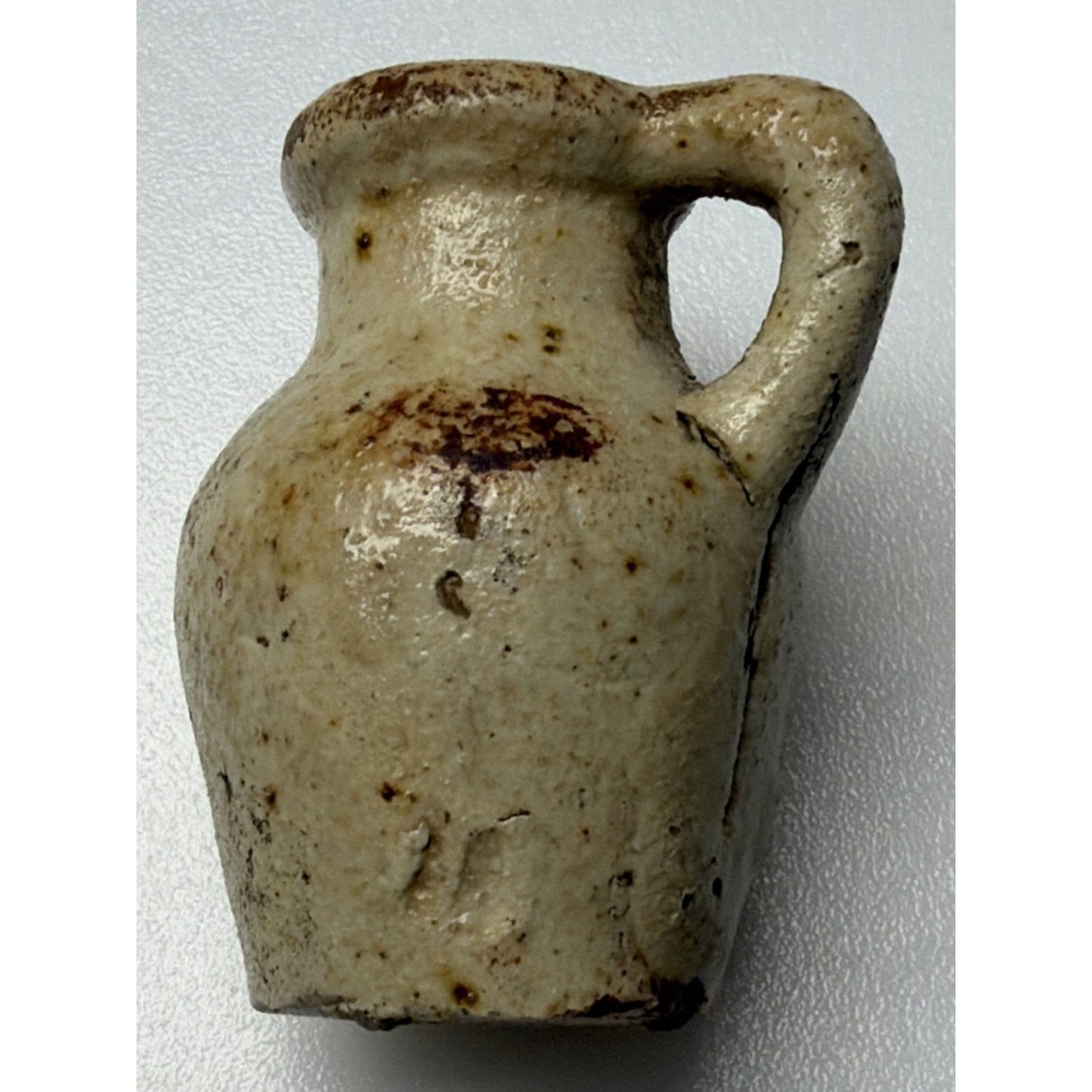 Antique Primitive Miniature Pottery Jug Handled Pitcher As Is