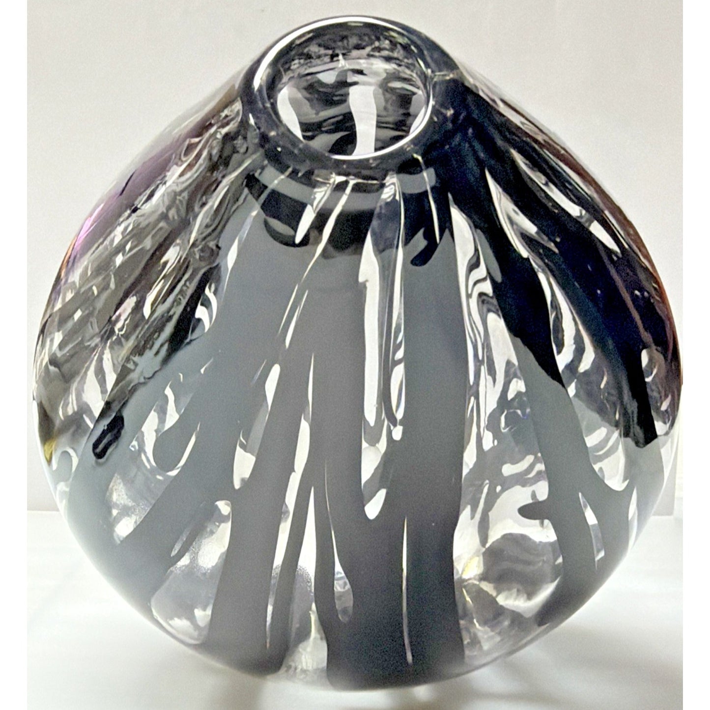 MCM Blown Art Glass Vase Black Drip Abstract Bulb Teardrop Onion