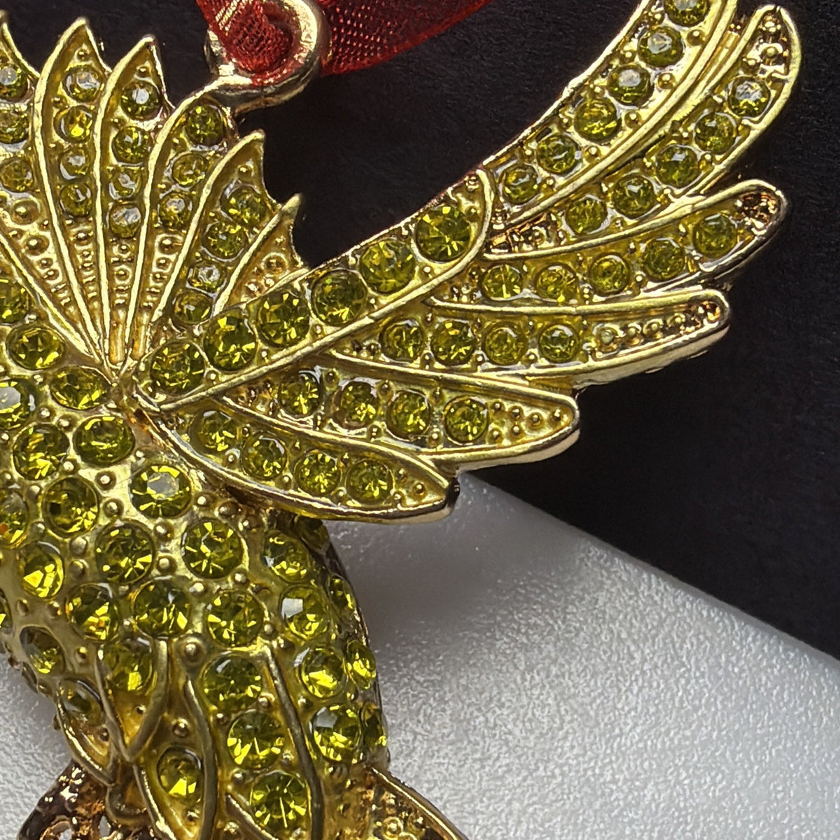 Rhinestone Gold Yellow Hummingbird Ornament Black Eyes