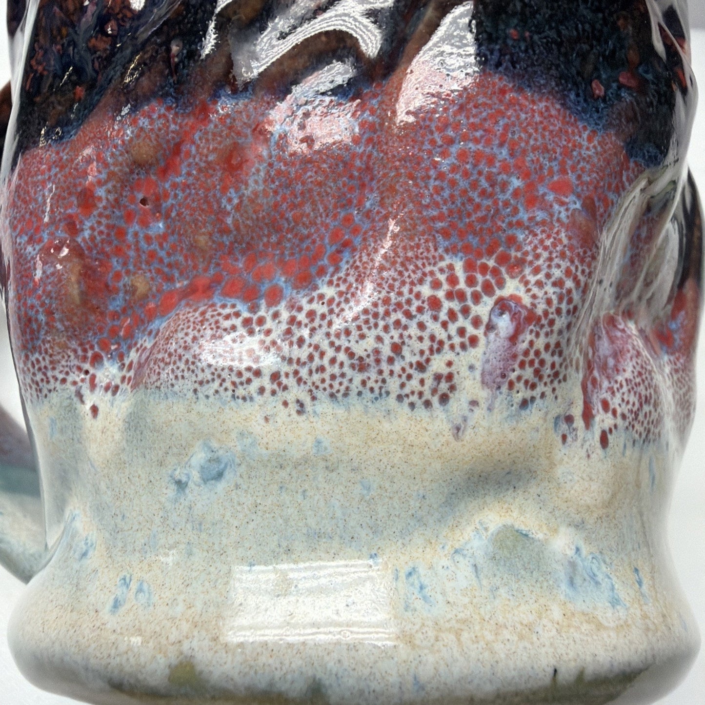 Vintage Studio Art Pottery Mug Glazed Twisted Handle Brown Blue Glazed Signed