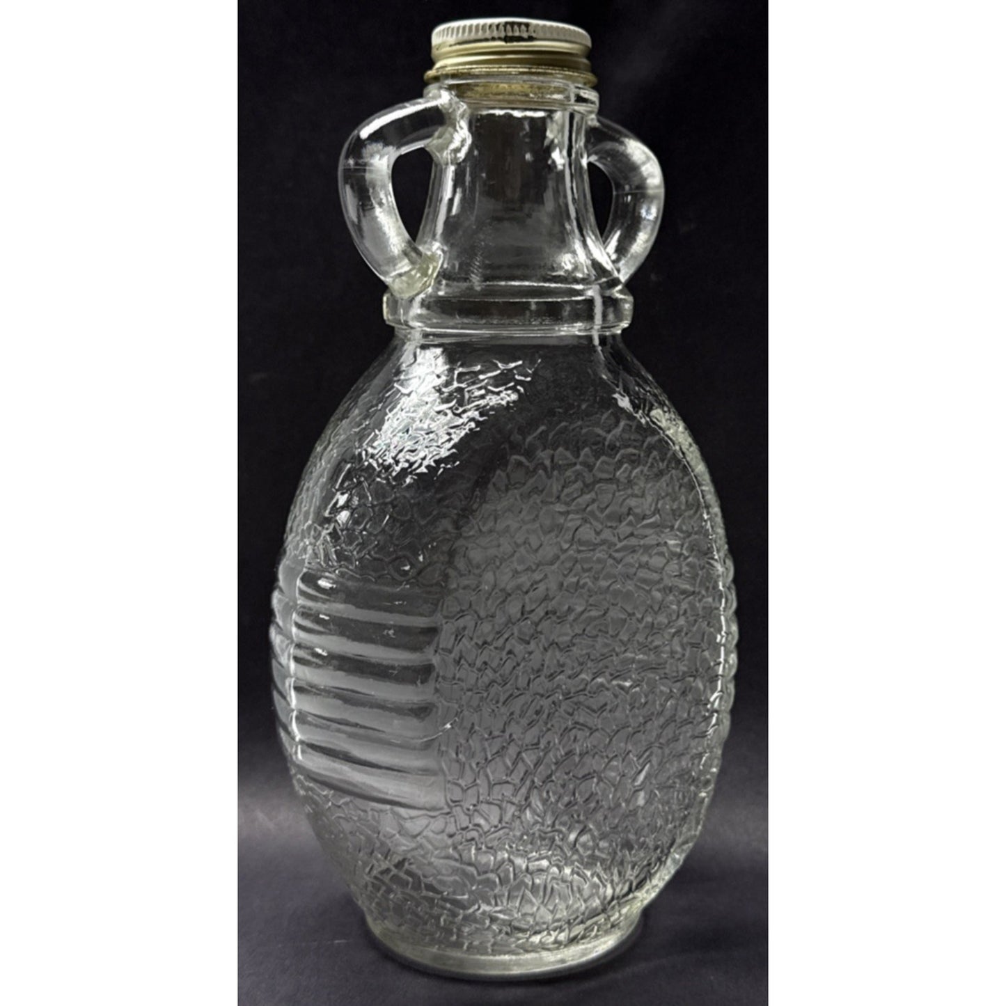 Vtg Hazel Atlas Textured Glass Double Handle Bottle Jar Textured Band 7-K-4693