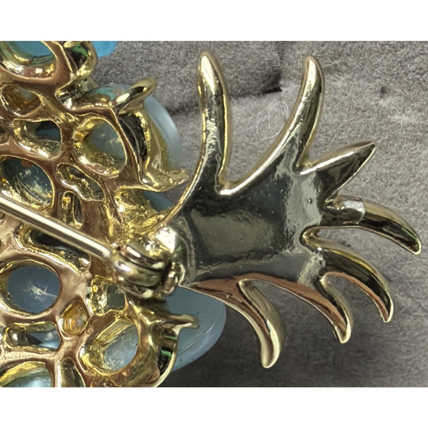 Art Deco Blue Moonglow Lucite Beaded Pineapple Brooch Pin