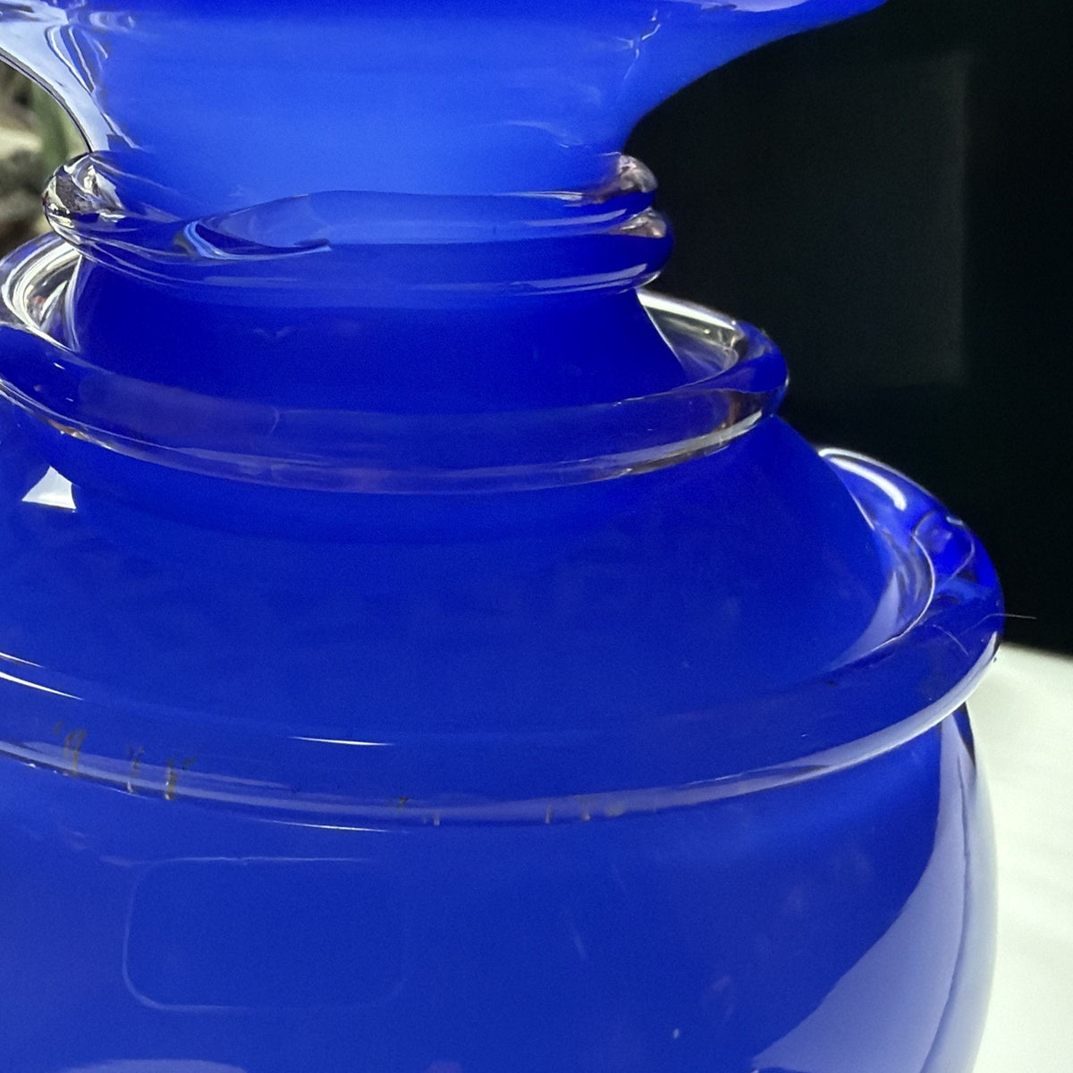 Modern Cobalt Blue Abstract Cased Art Glass Vase Spiral Confetti Spots
