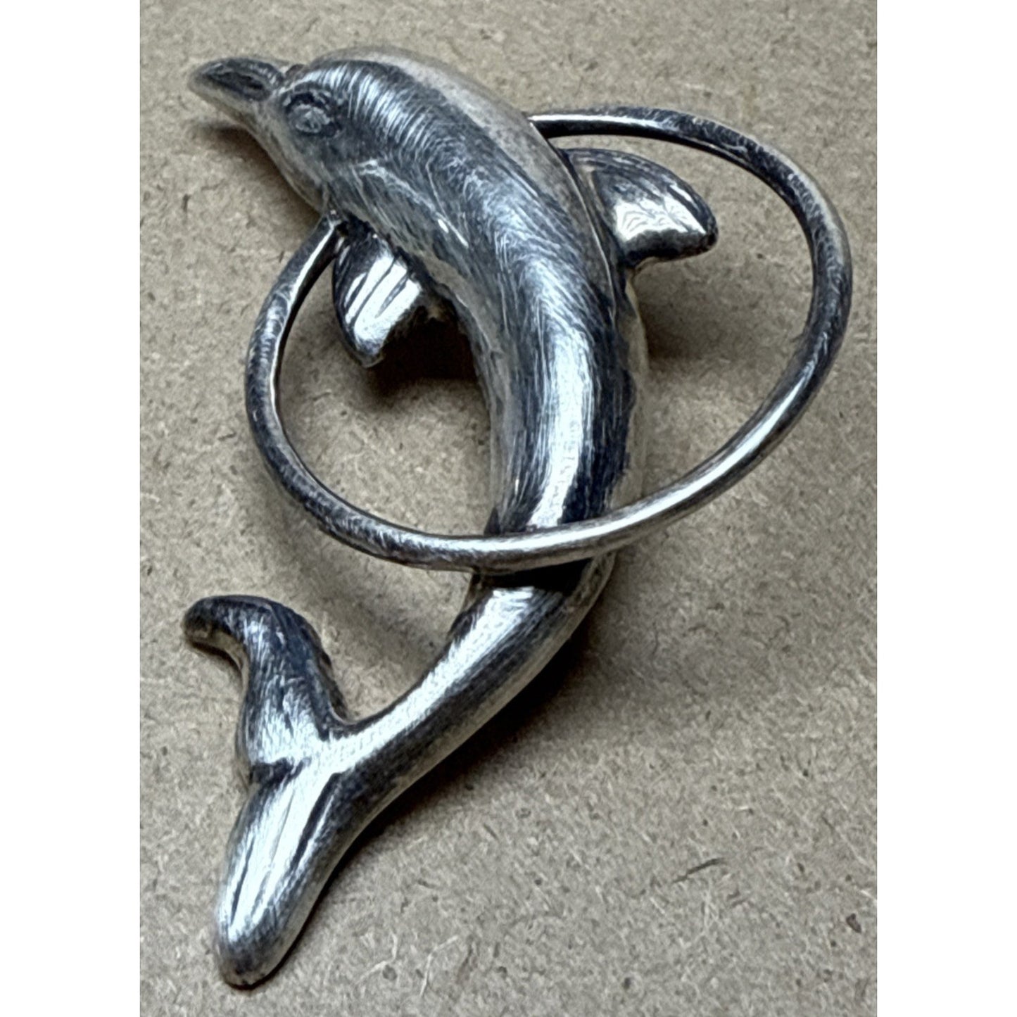Vintage GSJ Sterling Silver 925 Dolphin Brooch Pin Hoop Trick Large As-Is
