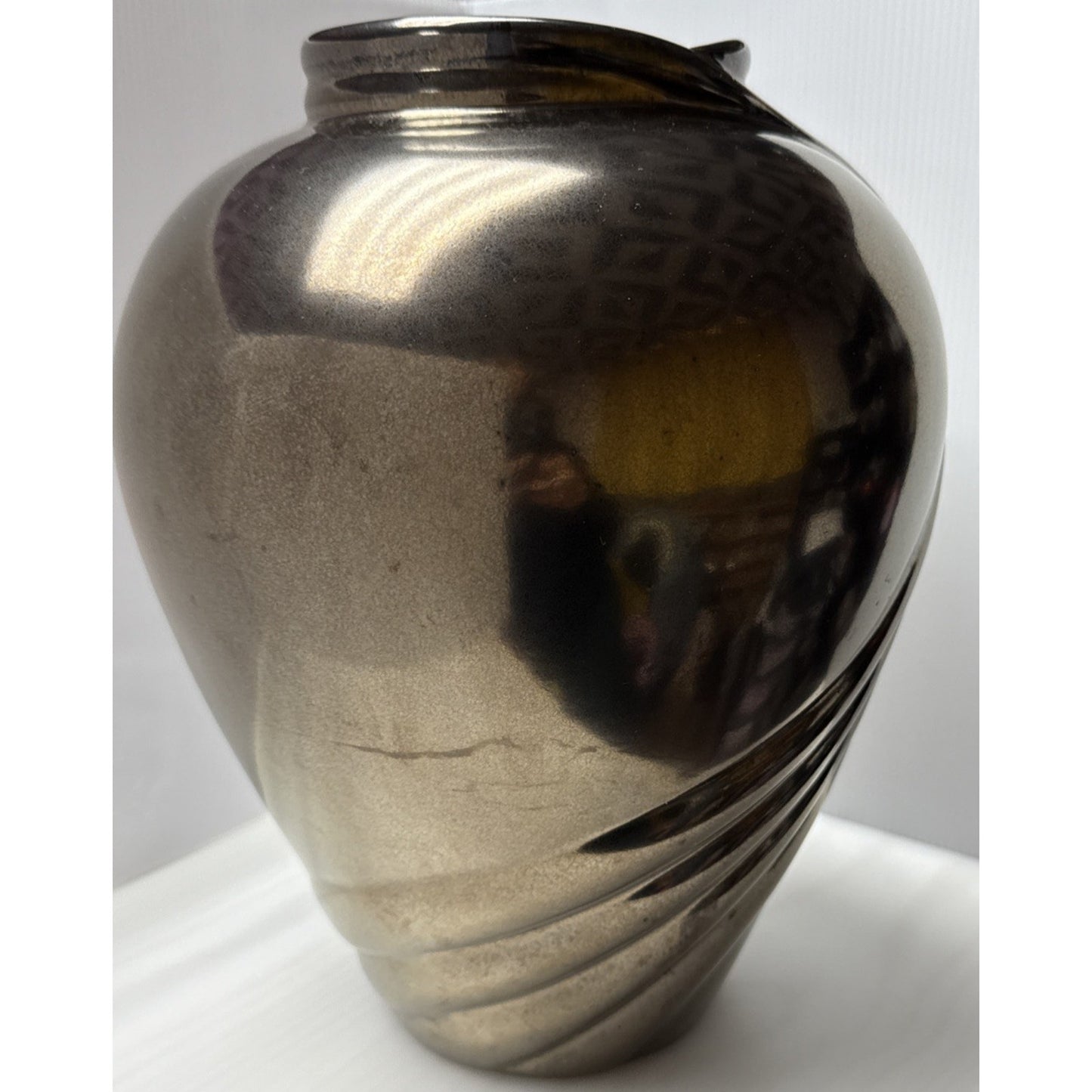 Vtg Haeger Pottery Metallic Bronze Vase Planter Pot Large Abstract Swirl 12 inch