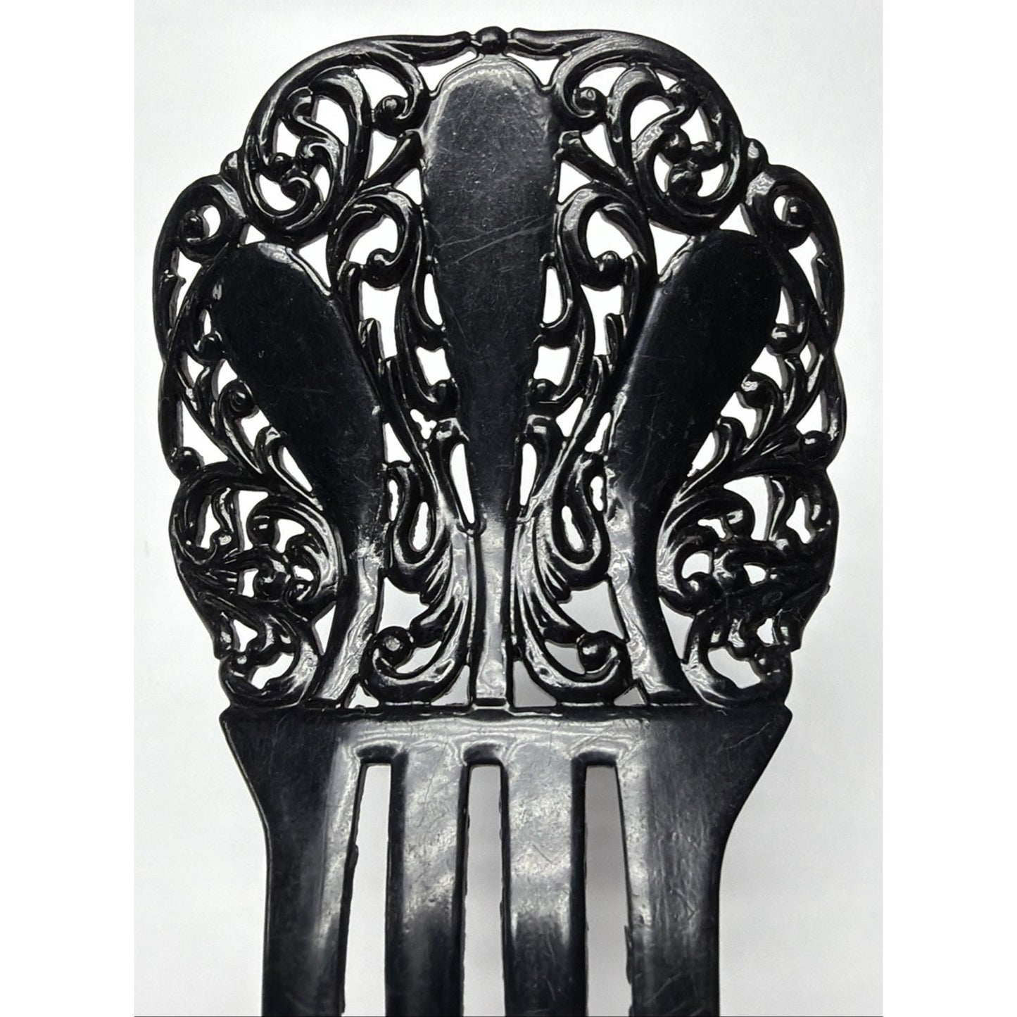 Art Deco Black Mantilla Hair Comb Celluloid Ornate Spanish Style