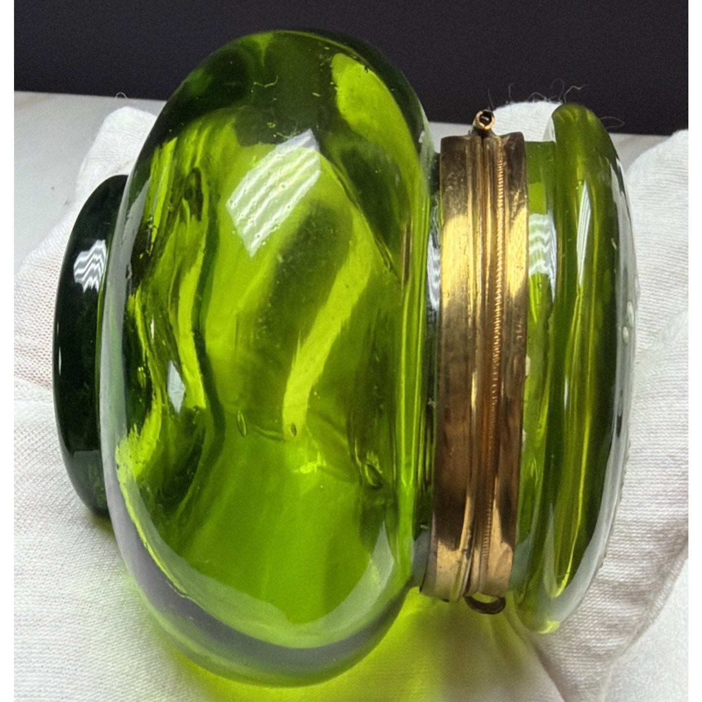 Antique Moser Bohemian Blown Glass Hand Painted Enamel Green Hinged Trinket Box