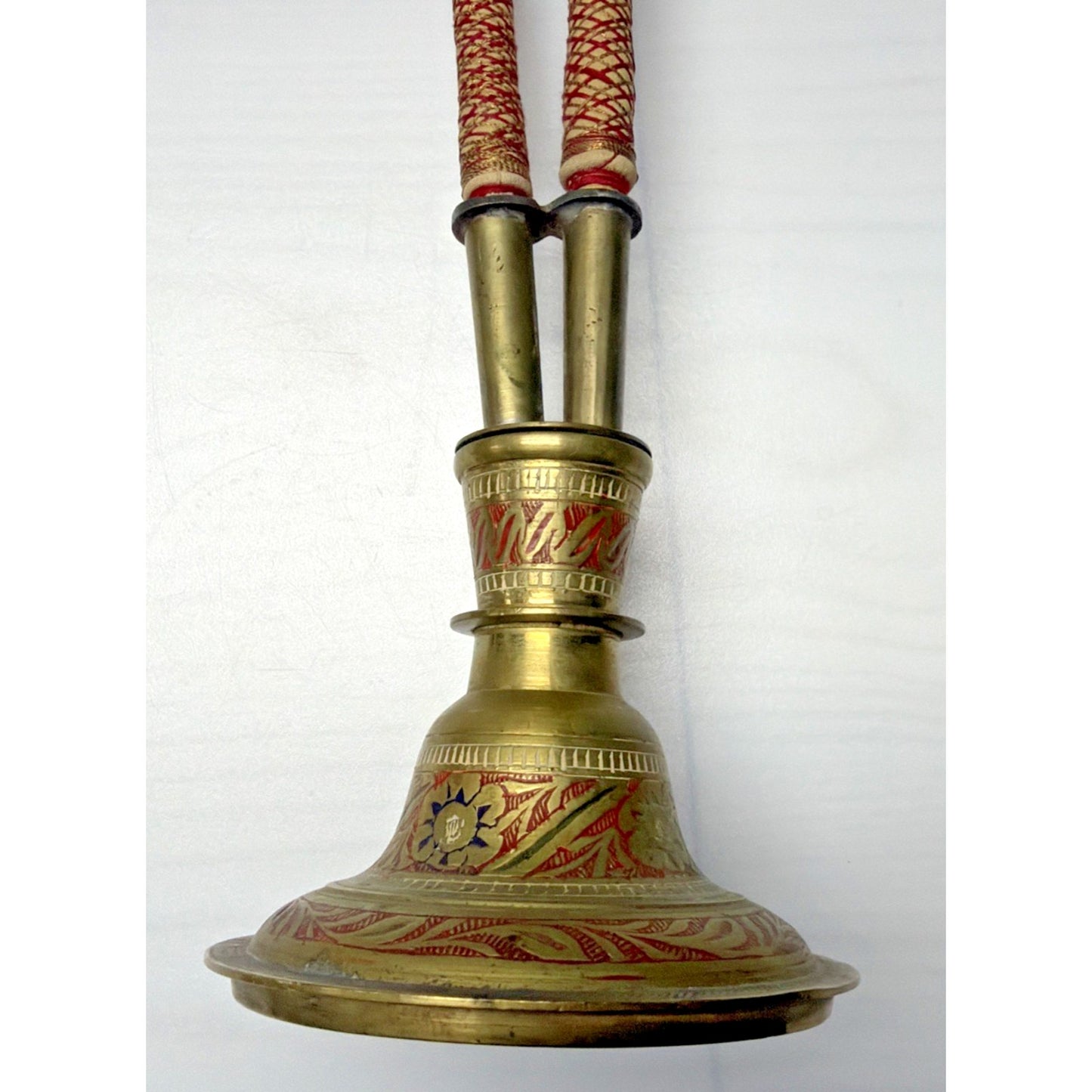 Vintage Etched Floral Brass Hookah Wrapped Hose As Is