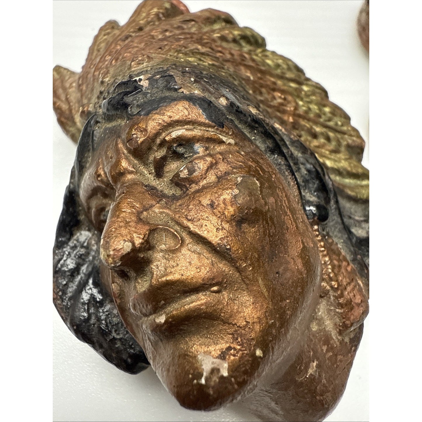 Lot of 2 Native American Indian Chief Head Chalkware Wall Hanging Plaques As Is