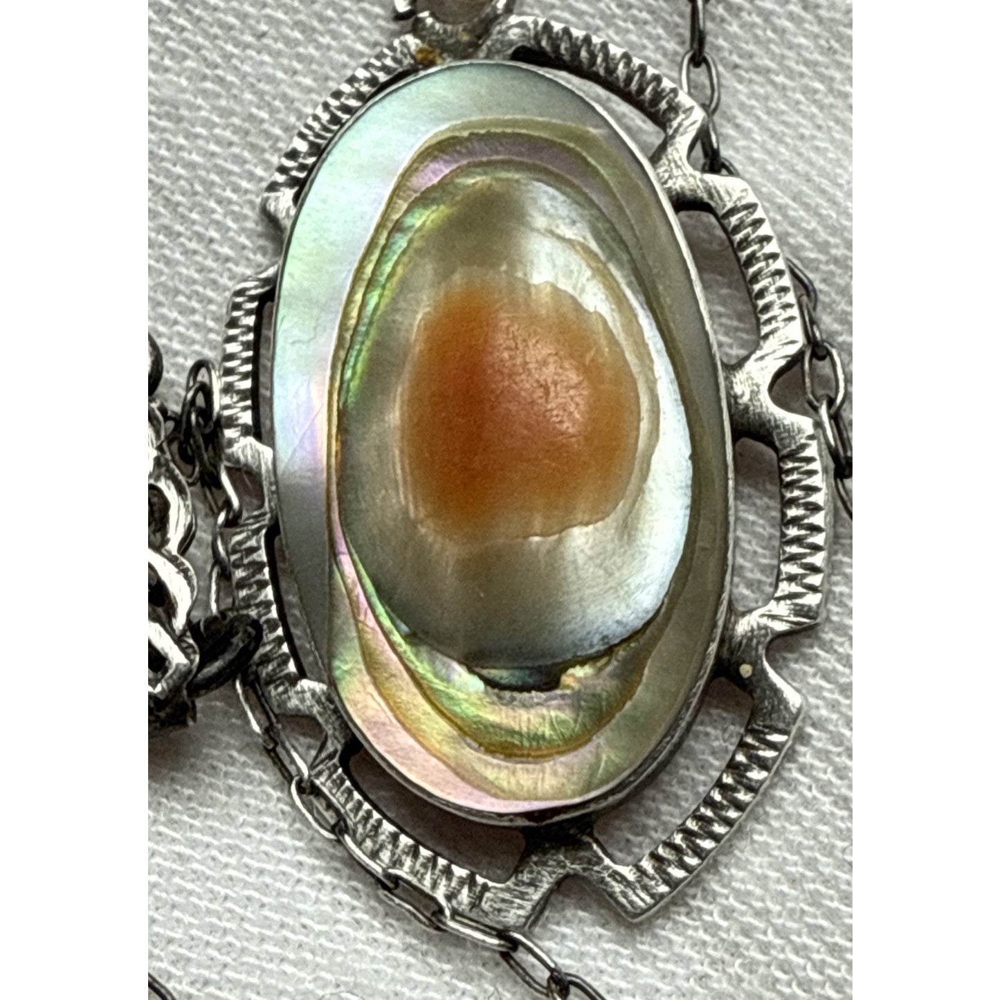 Art Deco Sterling Silver Abalone Blister Pearl Pendant Necklace Chain As Is