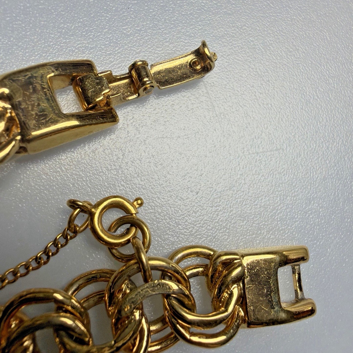 Vintage Monet Gold Tone Double Chain Link Bracelet Safety Chain Clasp
