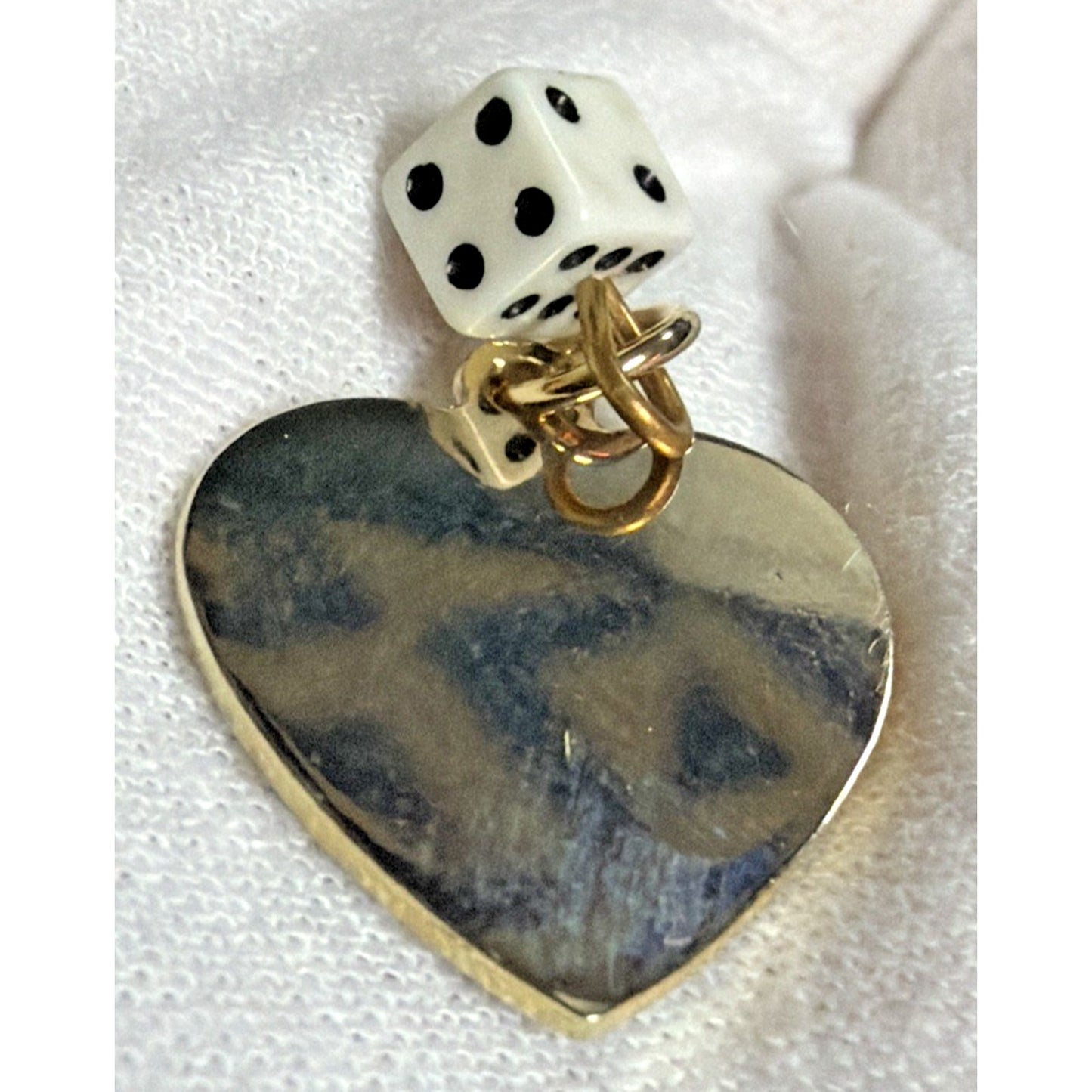 Vintage Las Vegas Gold Tone Heart Charm Pendant Dice Die