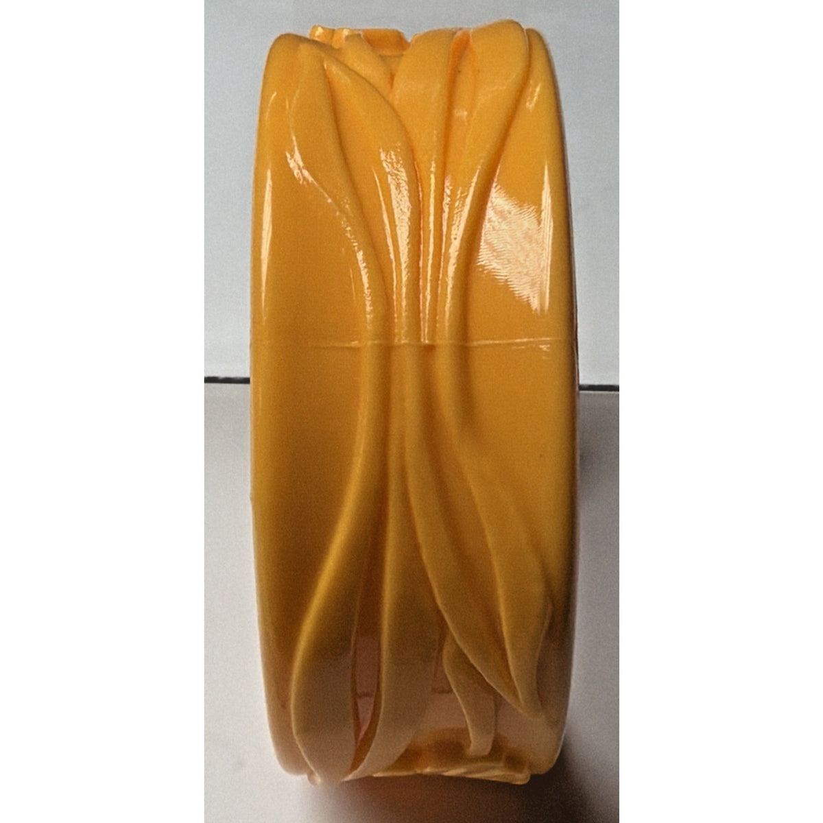 Vintage Molded Deeply Carved Plastic Floral Bangle Bracelet Taiwan Orange
