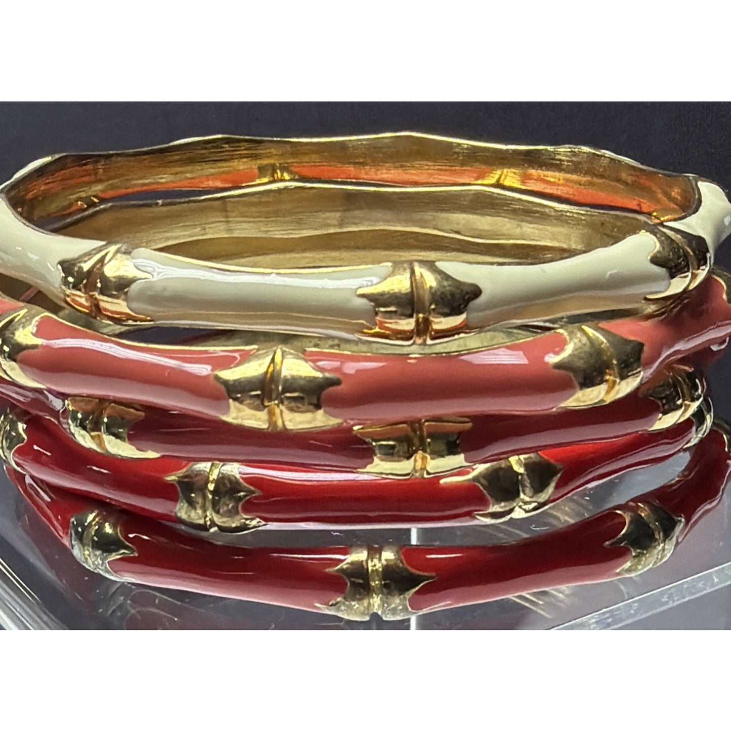Vintage Lot of 5 Gold Metal Brass Enamel Bamboo Bracelets As Is