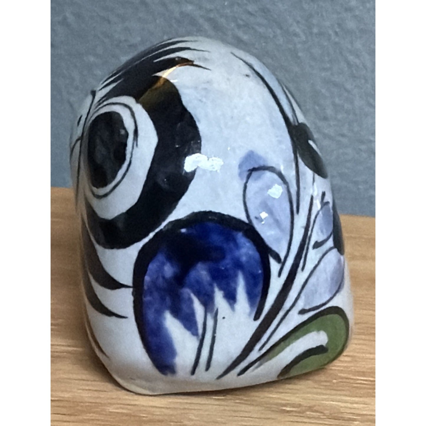 Vintage Mexican Tonala Pottery Owl Hand Painted Glazed Floral Signed As Is