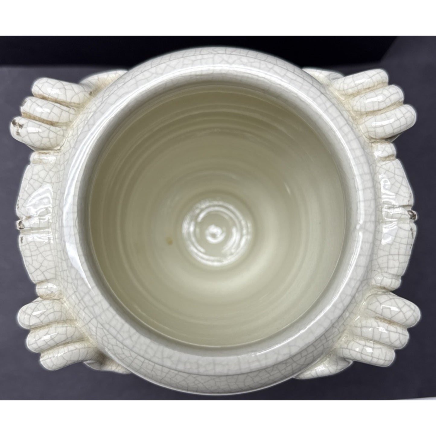 Vintage Leona Lavorato A Mano Italy Crackle Glaze Cream Canister Jar 8.5" As-Is