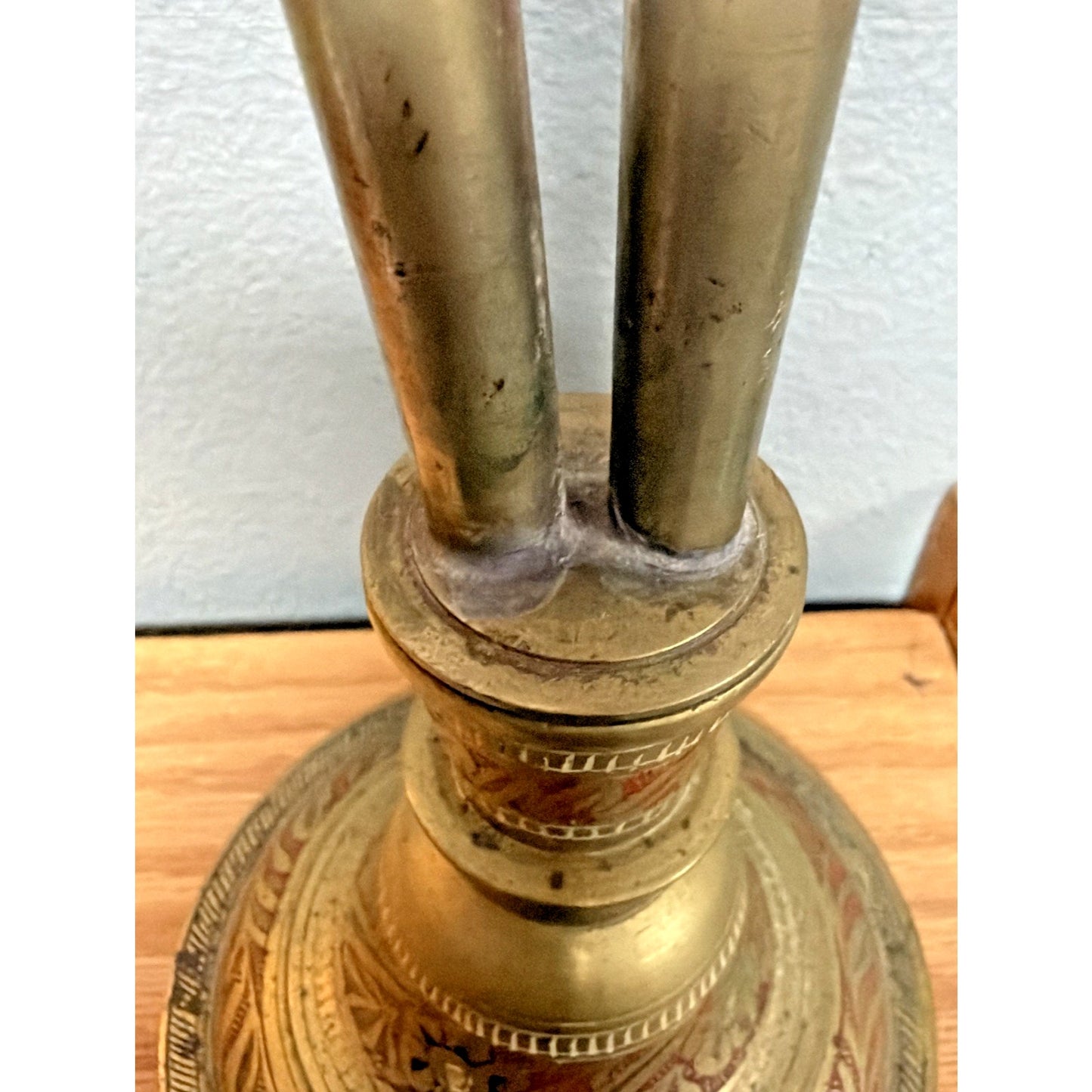 Vintage Etched Floral Brass Hookah Wrapped Hose As Is