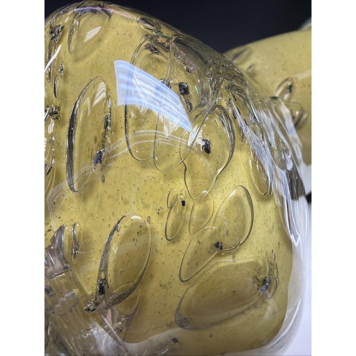 MCM French Studio Art Glass Yellow Bubbles Infused Iridescent Cased Vase As Is