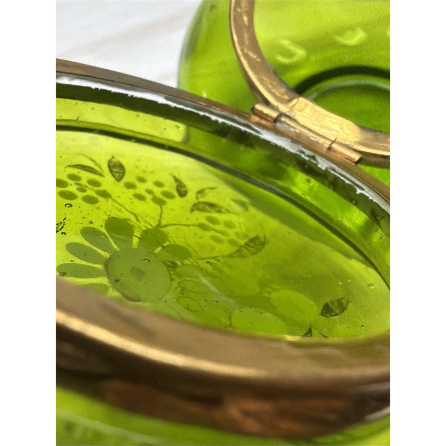 Antique Moser Bohemian Blown Glass Hand Painted Enamel Green Hinged Trinket Box