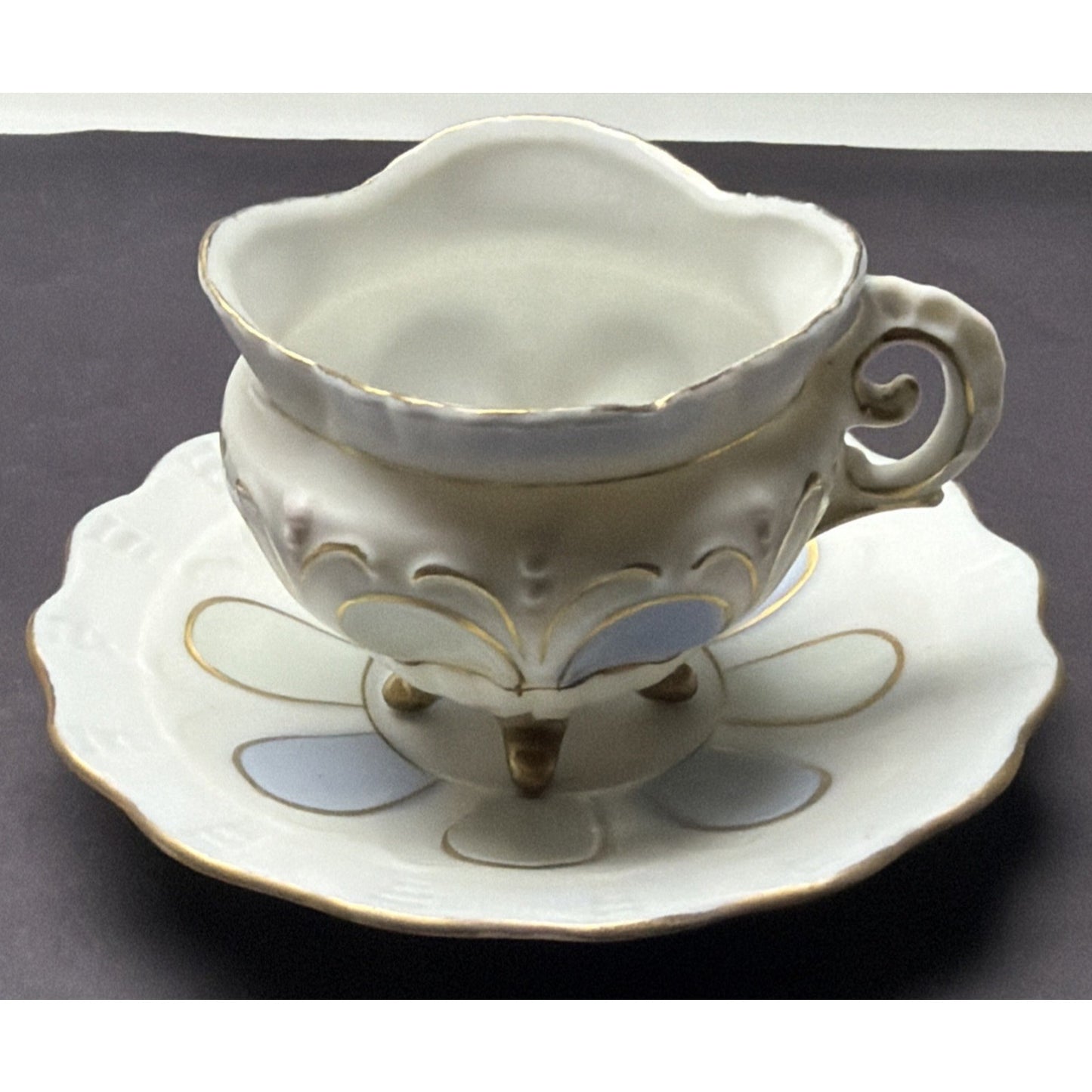 Old Germany Austria Ornate Porcelain Demitasse Cup Saucer Painted Footed Ornate