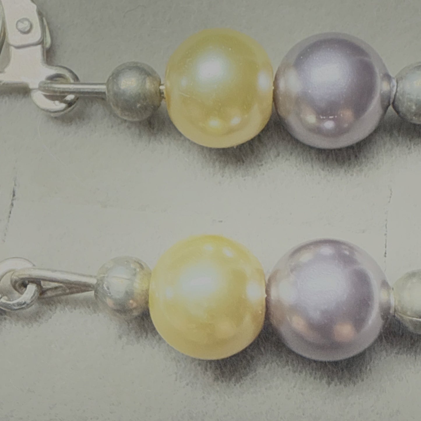 Vtg Purple White Stacked Pearl Leverback Earrings Dangle Drop Sterling Silver