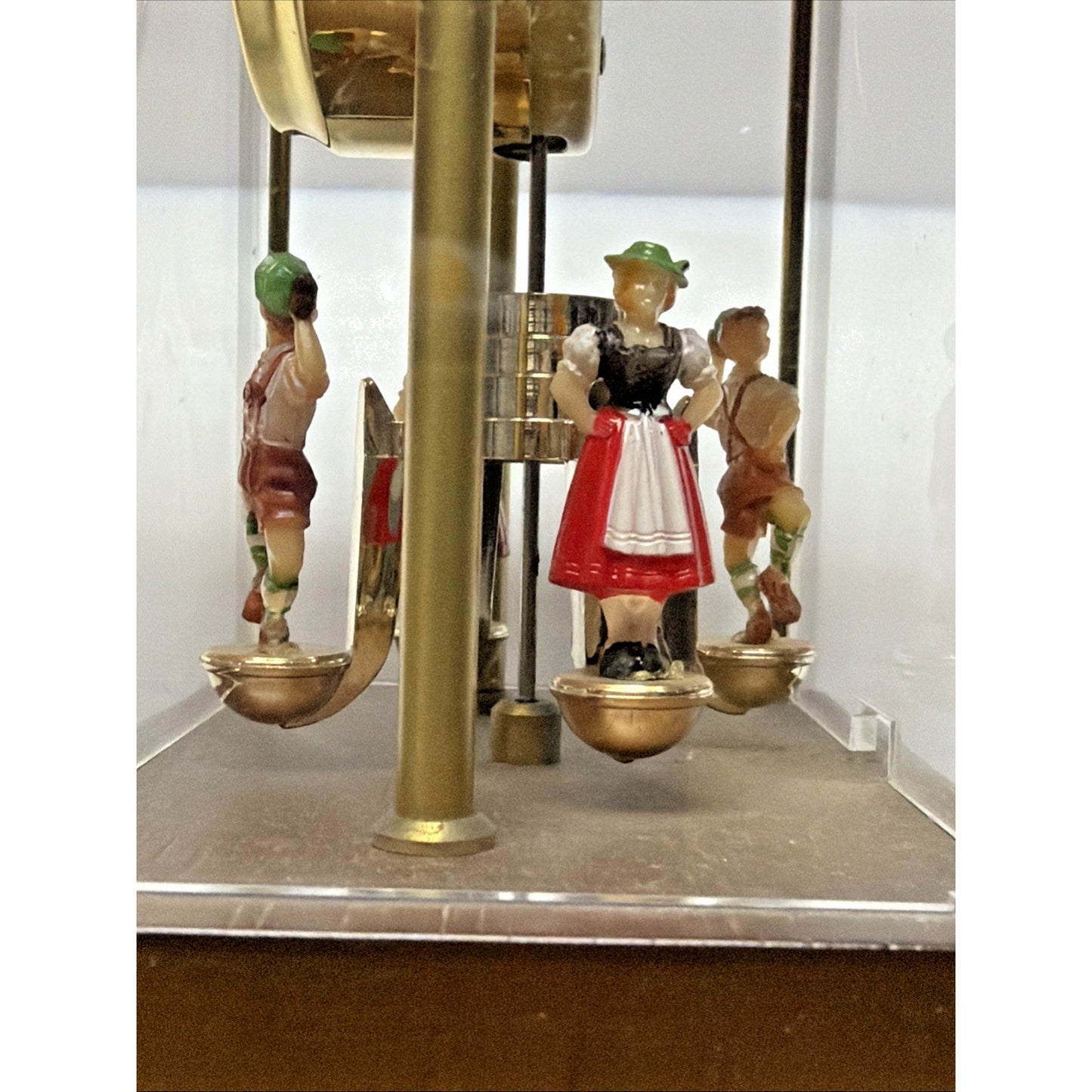 Schmid West Germany Wind Up Mantel Clock Torsion Pendulum Glass Wood Case As Is